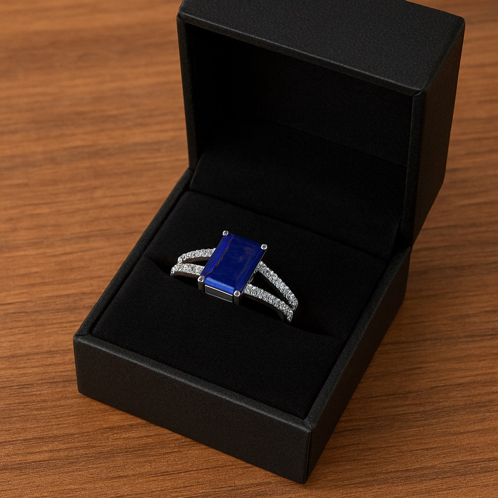 Lapis Split Shank Accent Ring - Sterling Silver