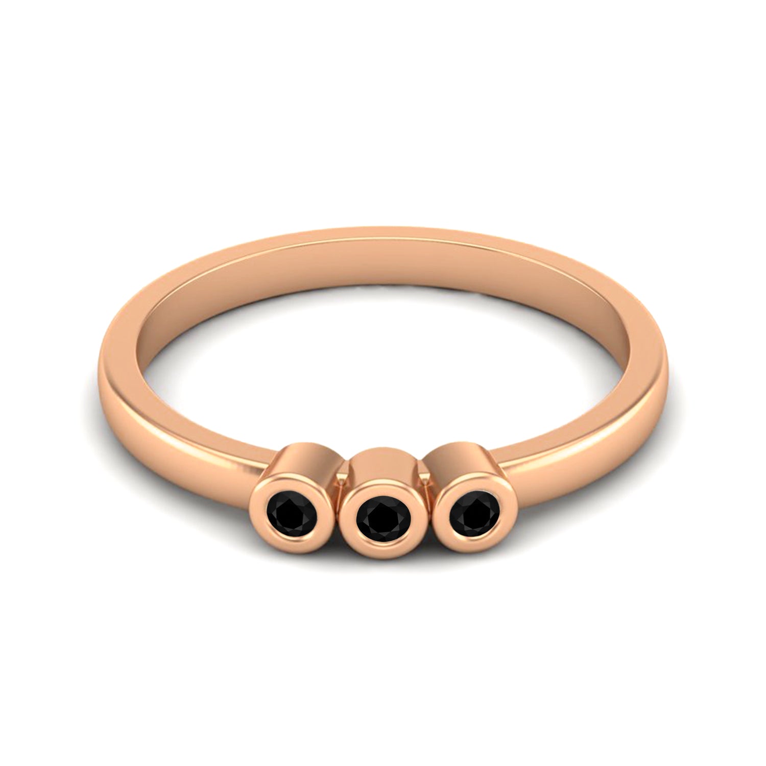 Black Spinel Three Stone Minimalist Ring - Sterling Silver