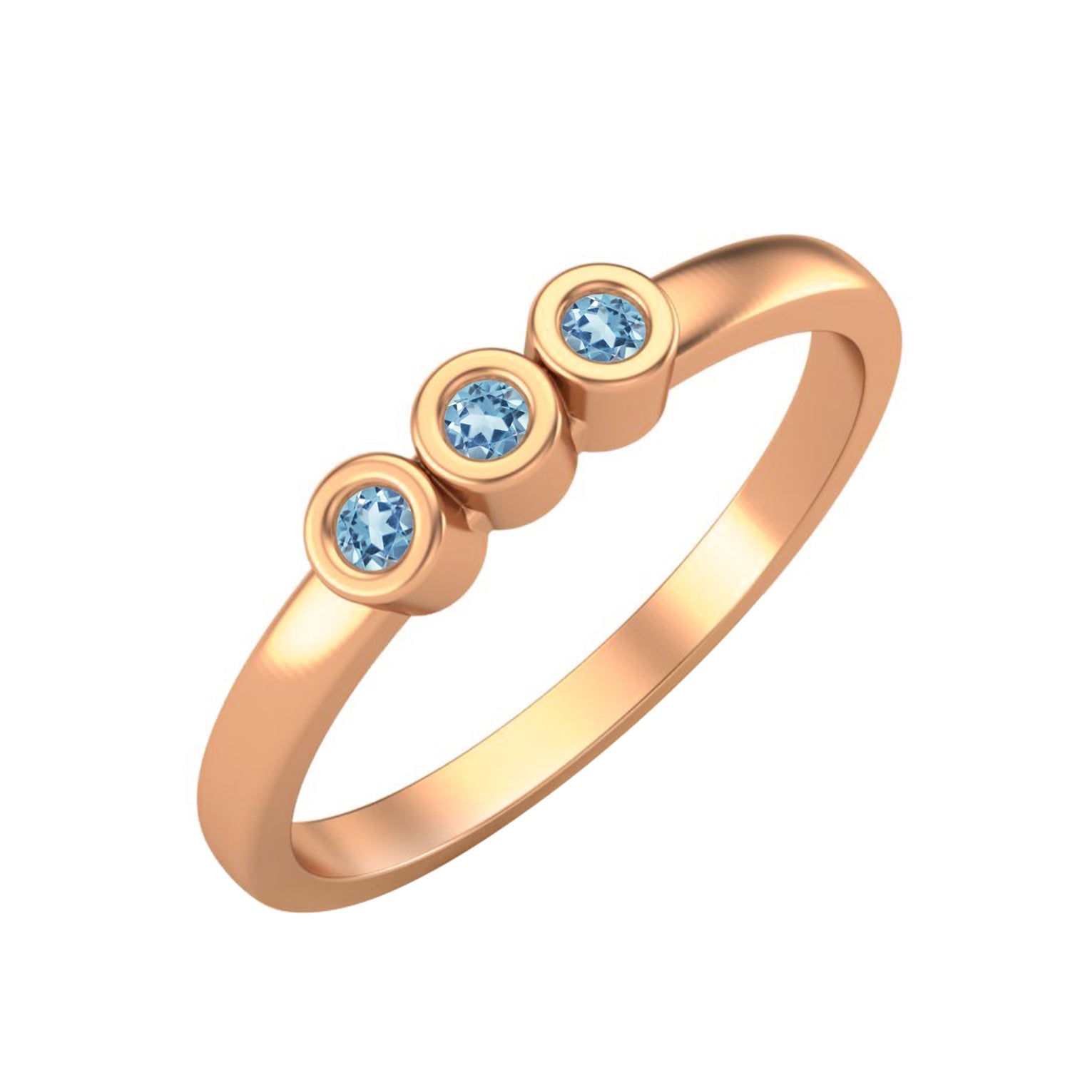 Blue Topaz Three Stone Minimalist Ring - Sterling Silver