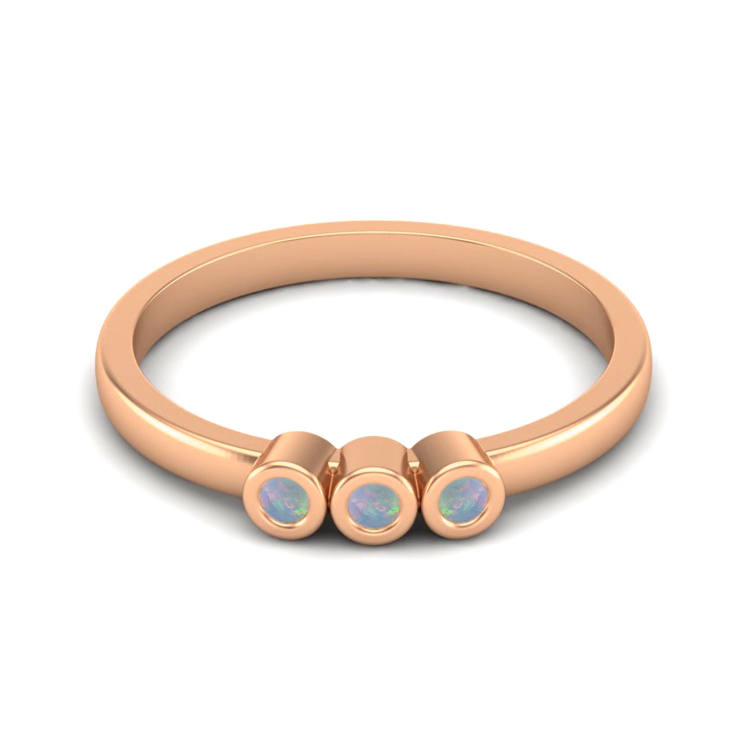 Opal Three Stone Minimalist Ring - Sterling Silver