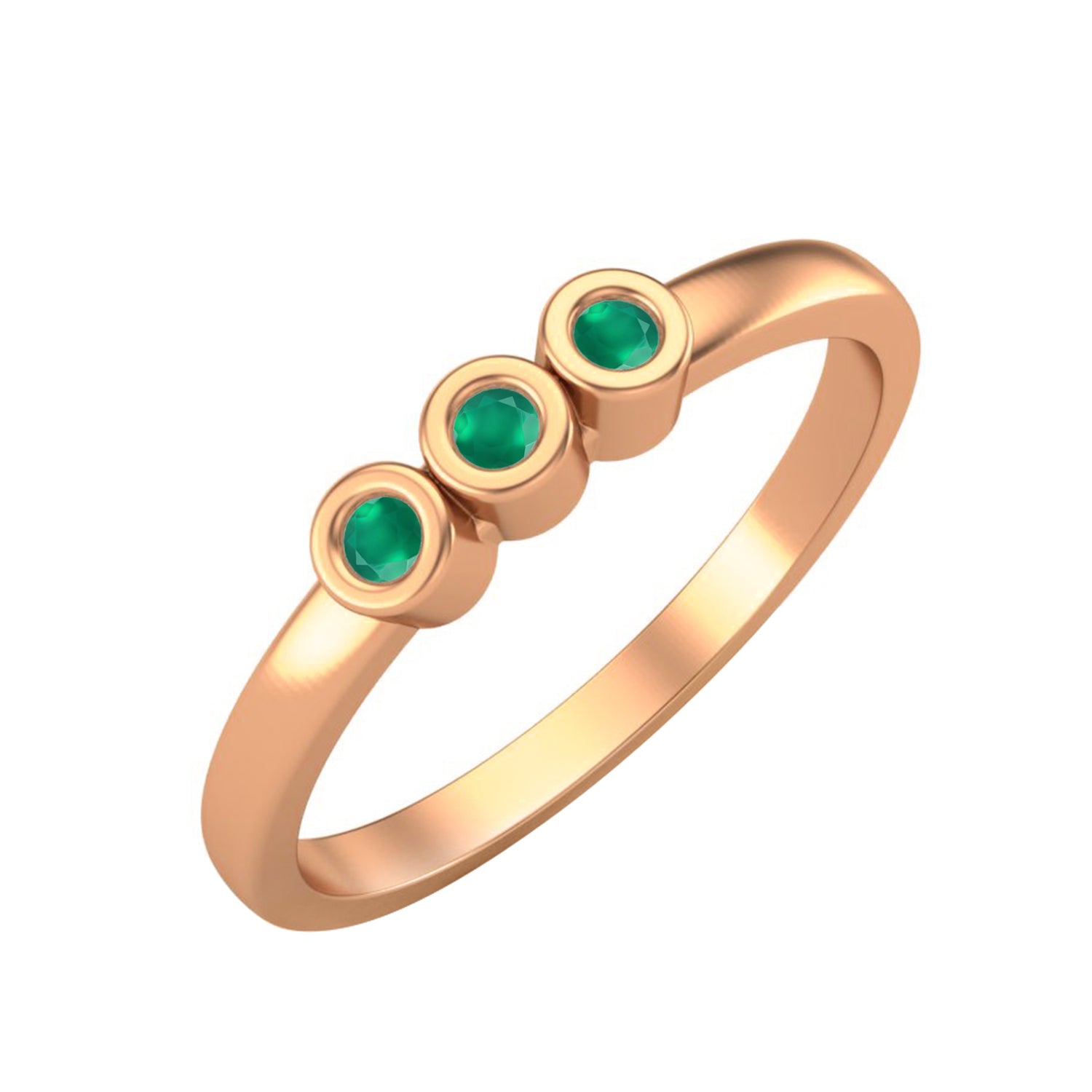 Green Onyx Three Stone Minimalist Ring - Sterling Silver