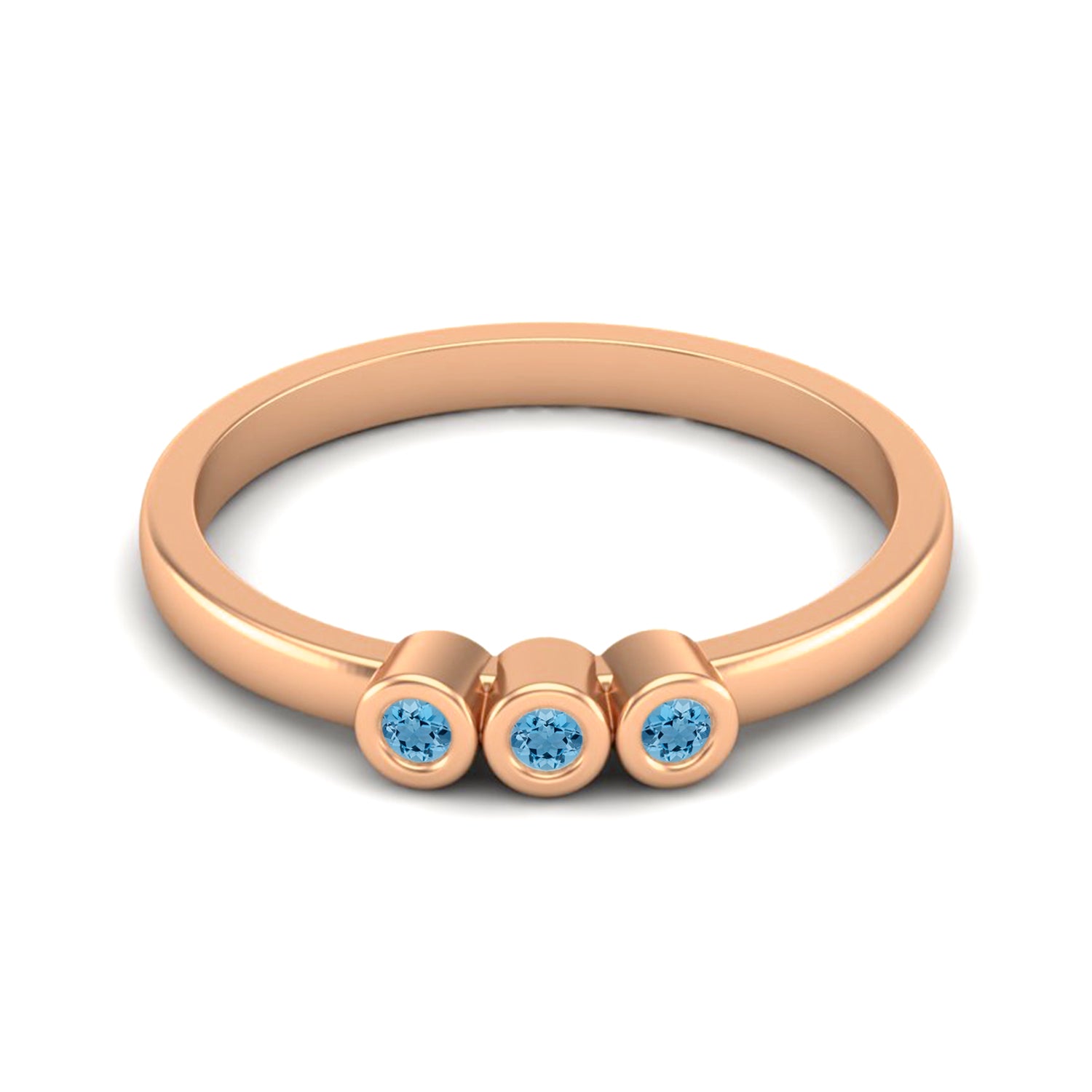 Swiss Blue Topaz Three Stone Minimalist Ring - Sterling Silver