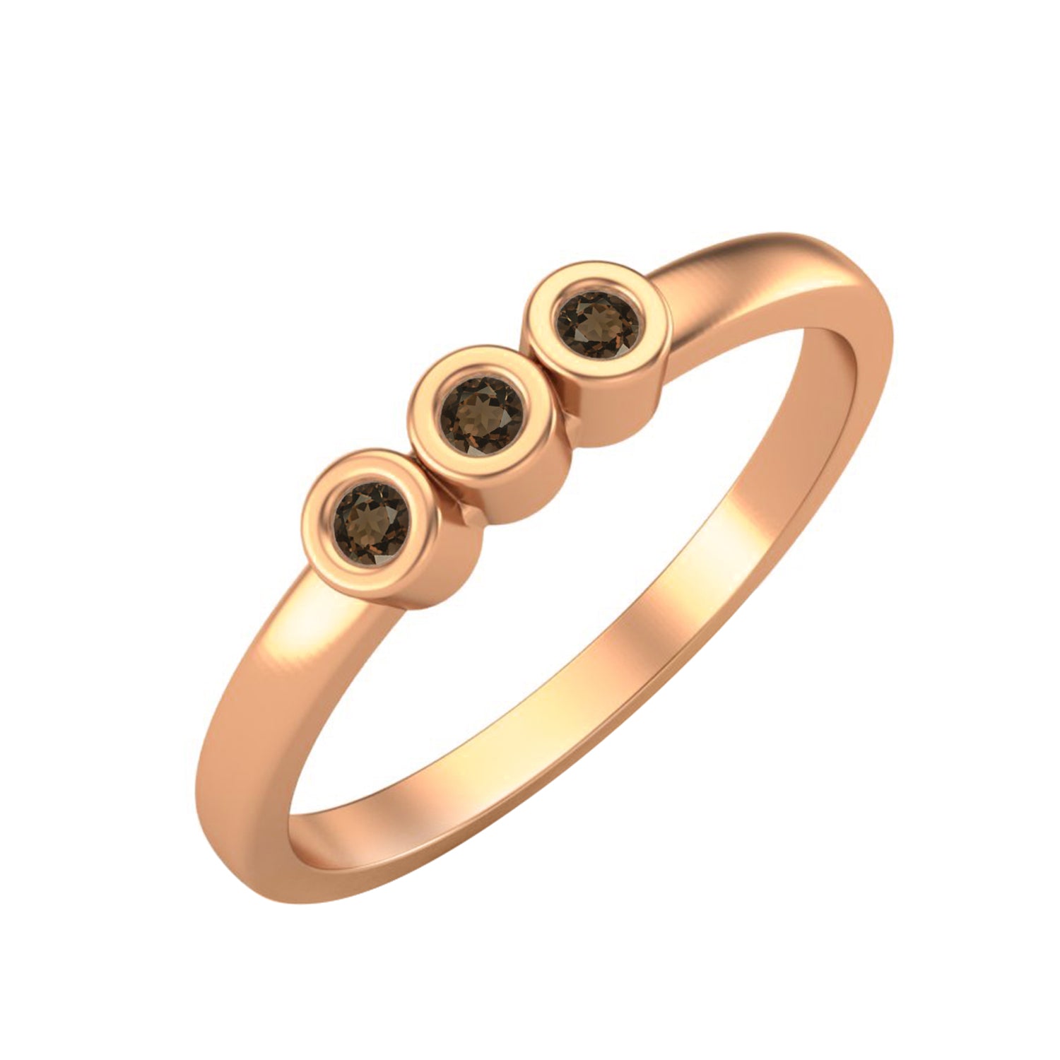 Smoky Quartz Three Stone Minimalist Ring - Sterling Silver