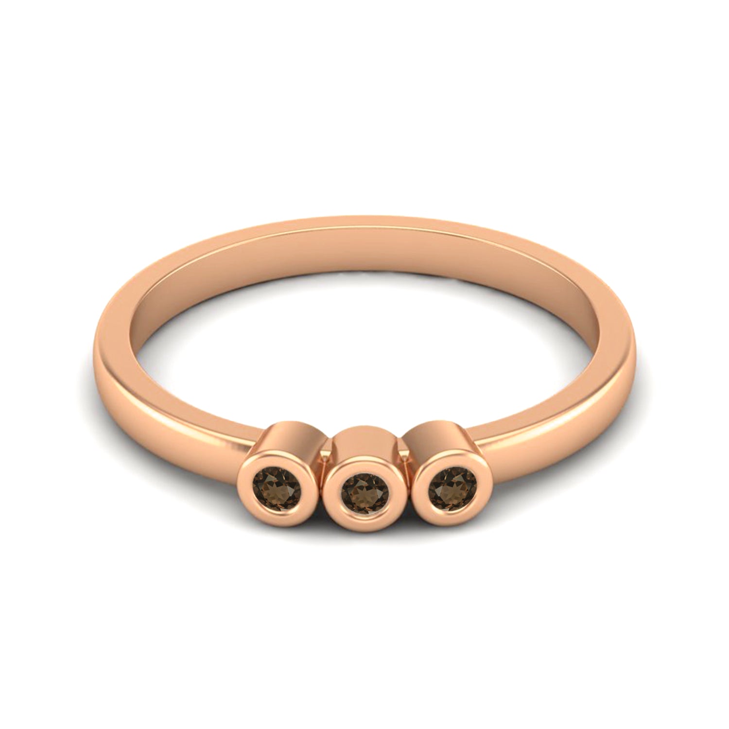 Smoky Quartz Three Stone Minimalist Ring - Sterling Silver