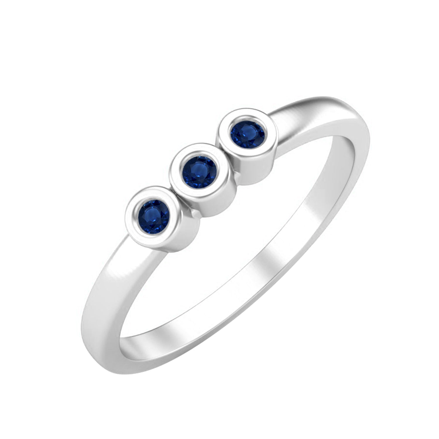 Blue Sapphire Stackable Three Stone Ring – Sterling Silver
