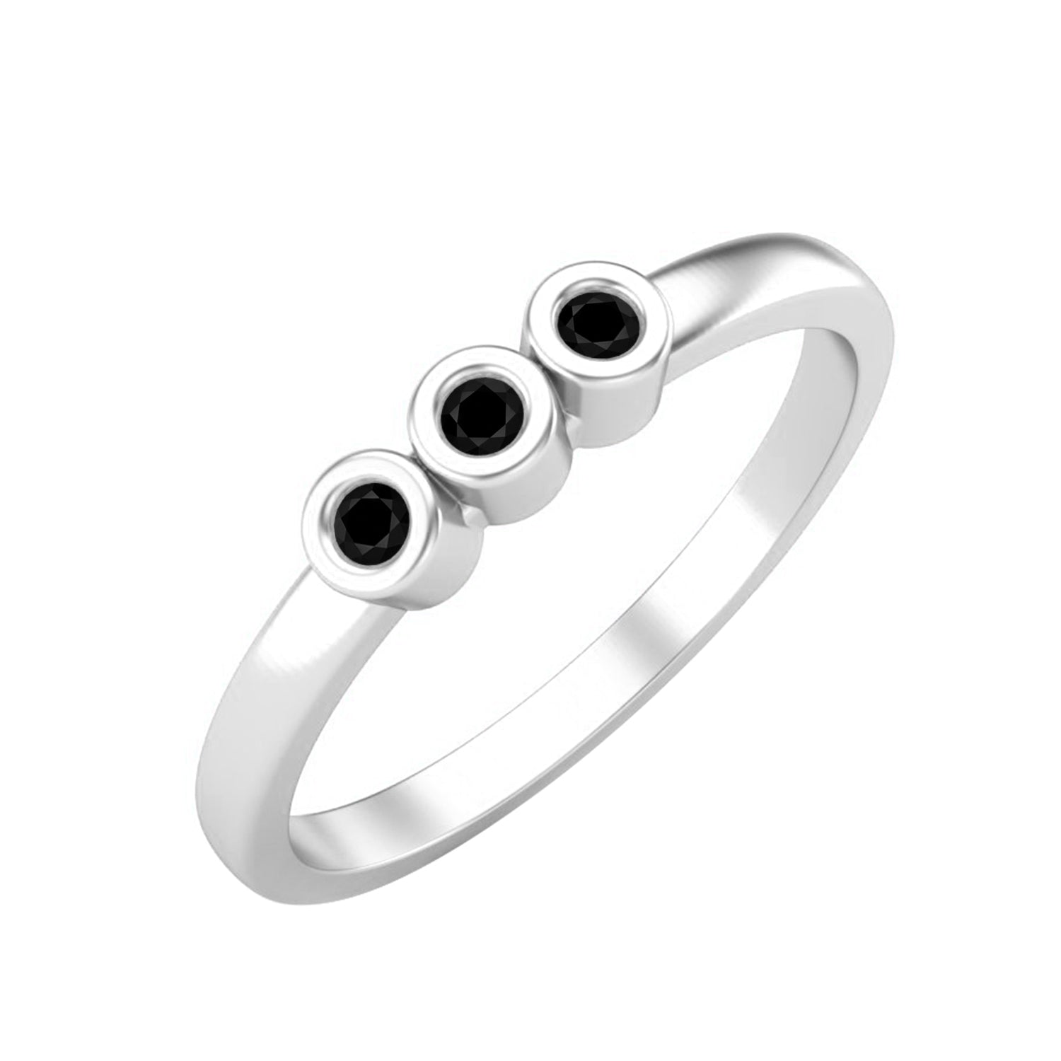 Black Spinel Three Stone Minimalist Ring - Sterling Silver