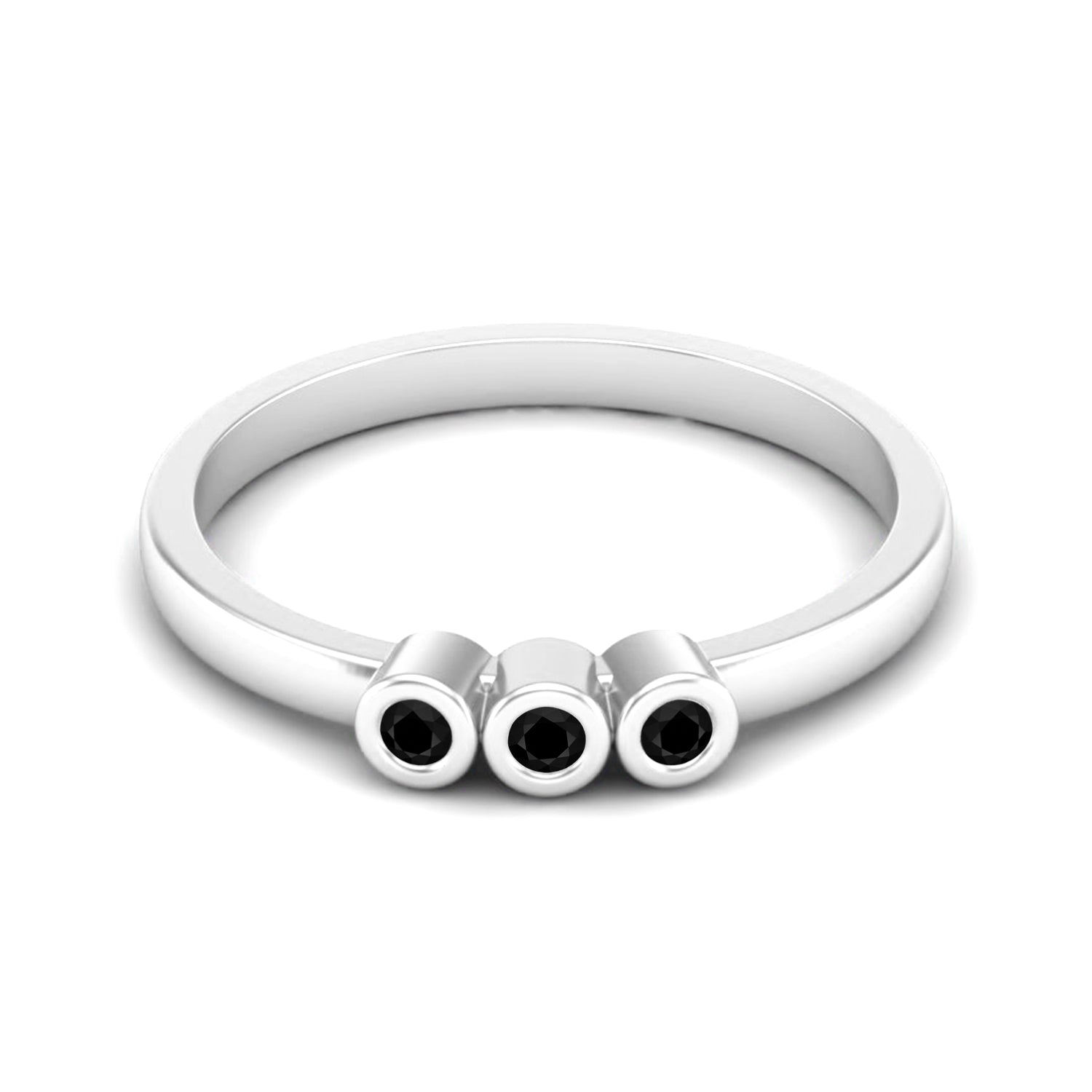 Black Spinel Three Stone Minimalist Ring - Sterling Silver