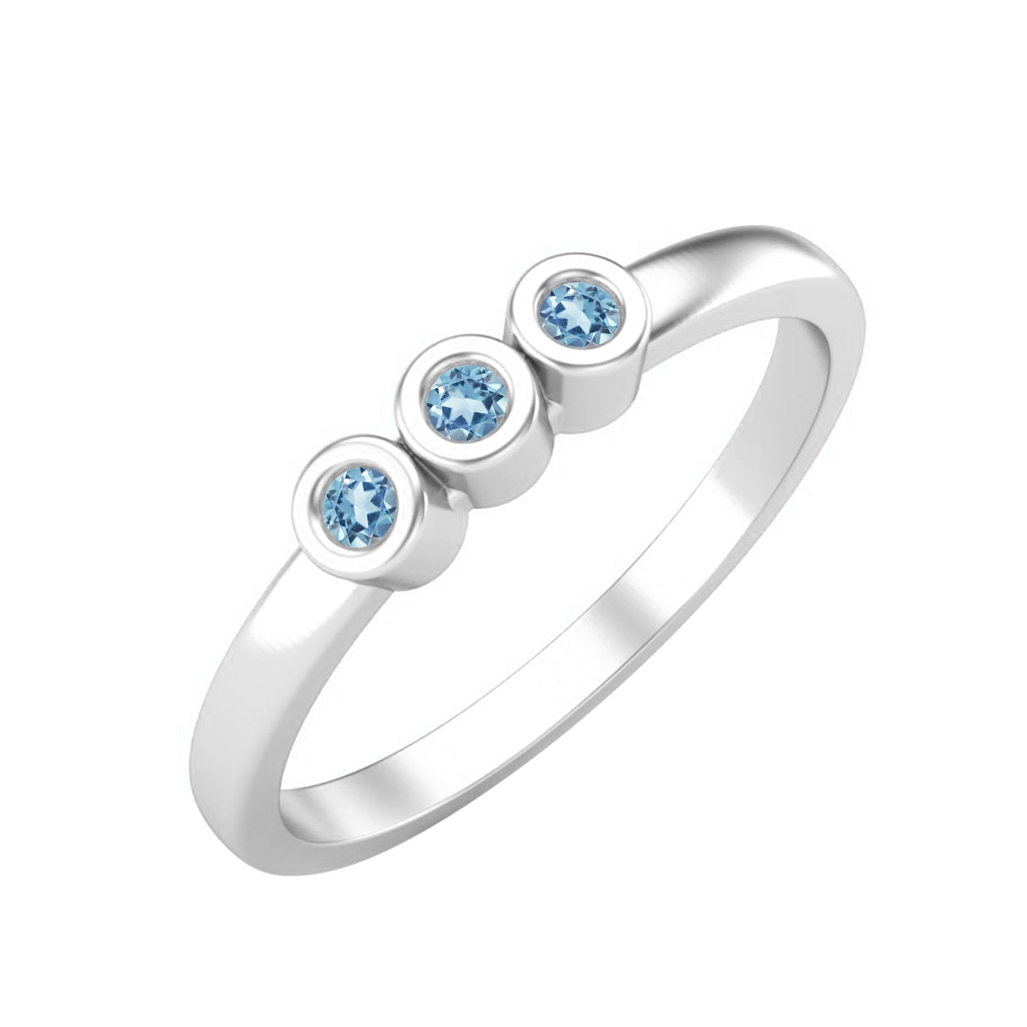 Blue Topaz Three Stone Minimalist Ring - Sterling Silver