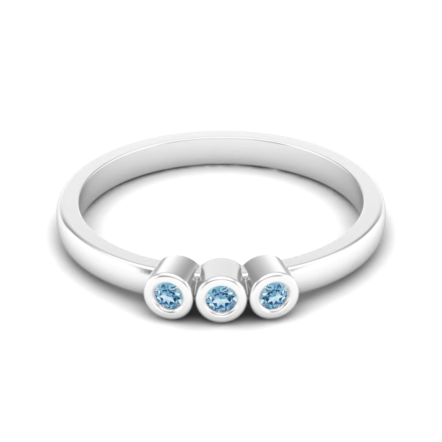 Blue Topaz Three Stone Minimalist Ring - Sterling Silver