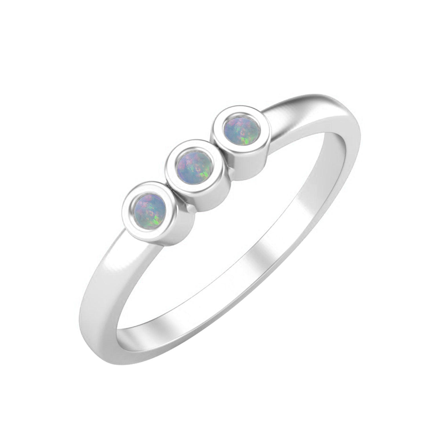 Opal Three Stone Minimalist Ring - Sterling Silver