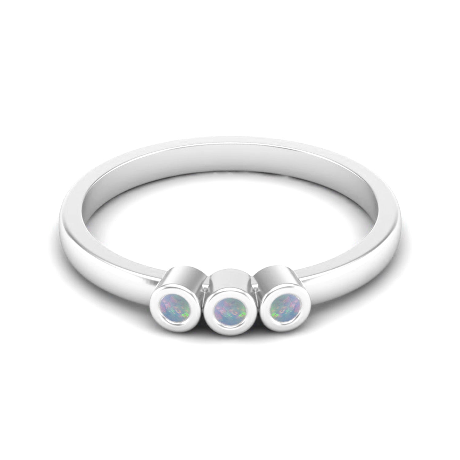 Opal Three Stone Minimalist Ring - Sterling Silver