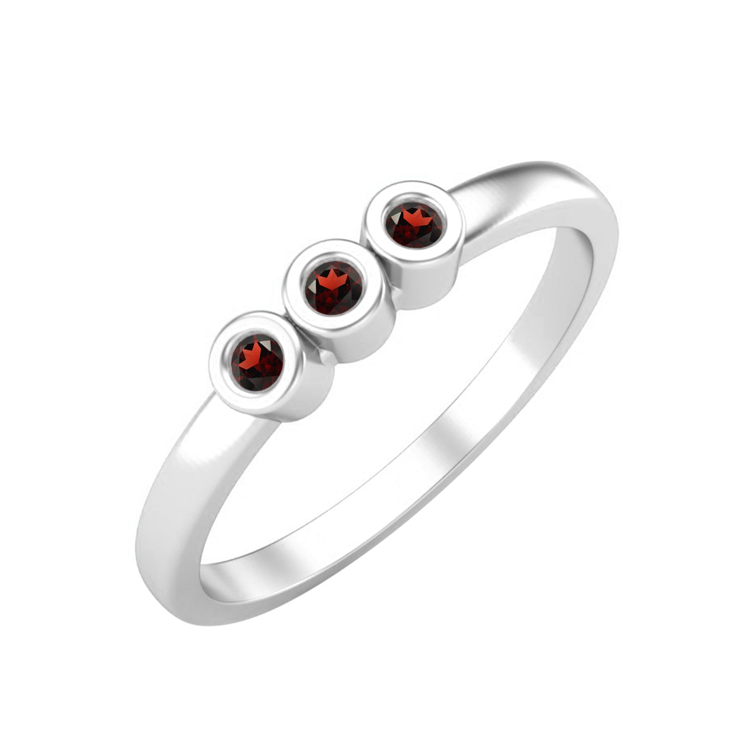 Garnet Round Three Stone Ring – Sterling Silver