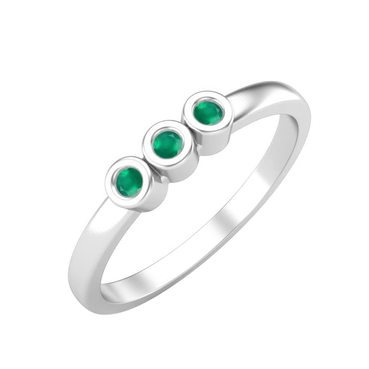 Green Onyx Three Stone Minimalist Ring - Sterling Silver