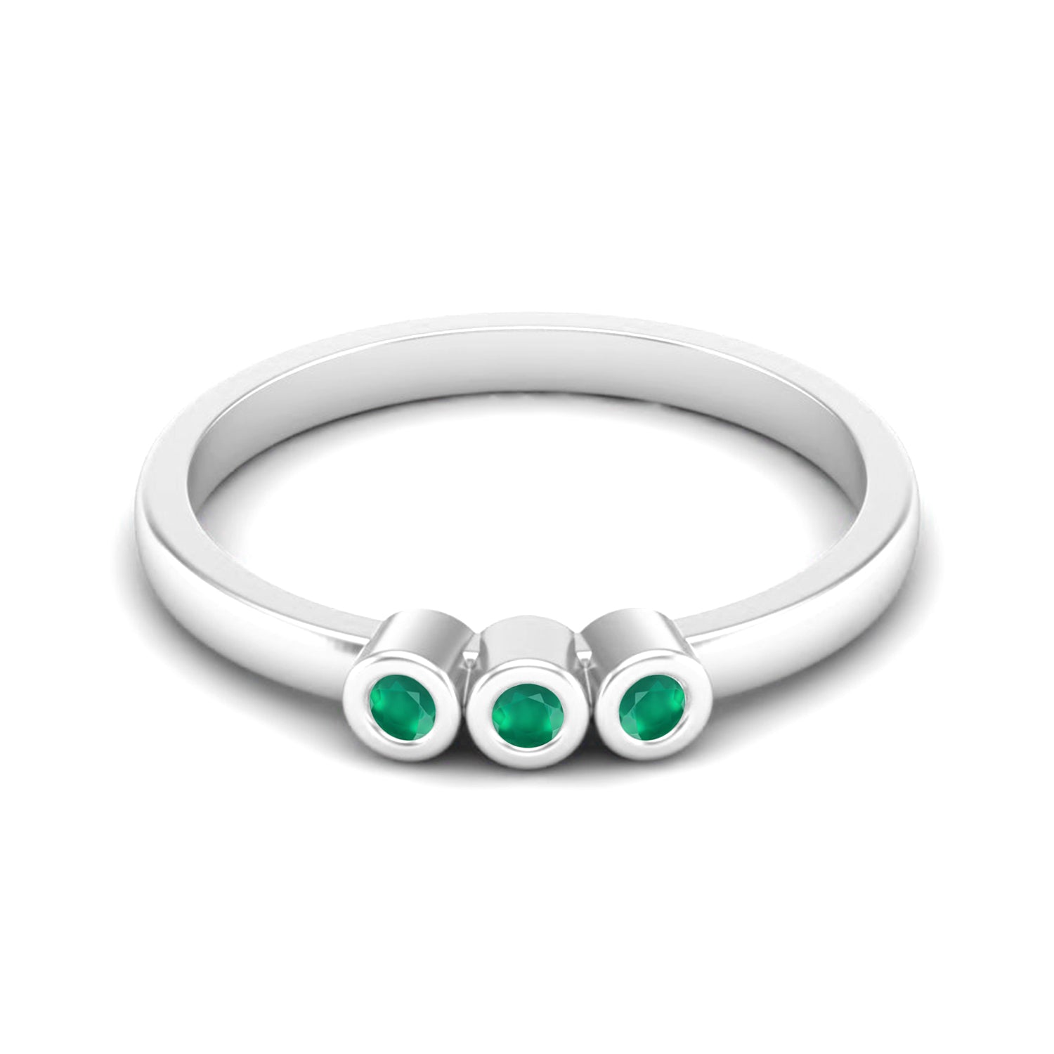 Green Onyx Three Stone Minimalist Ring - Sterling Silver