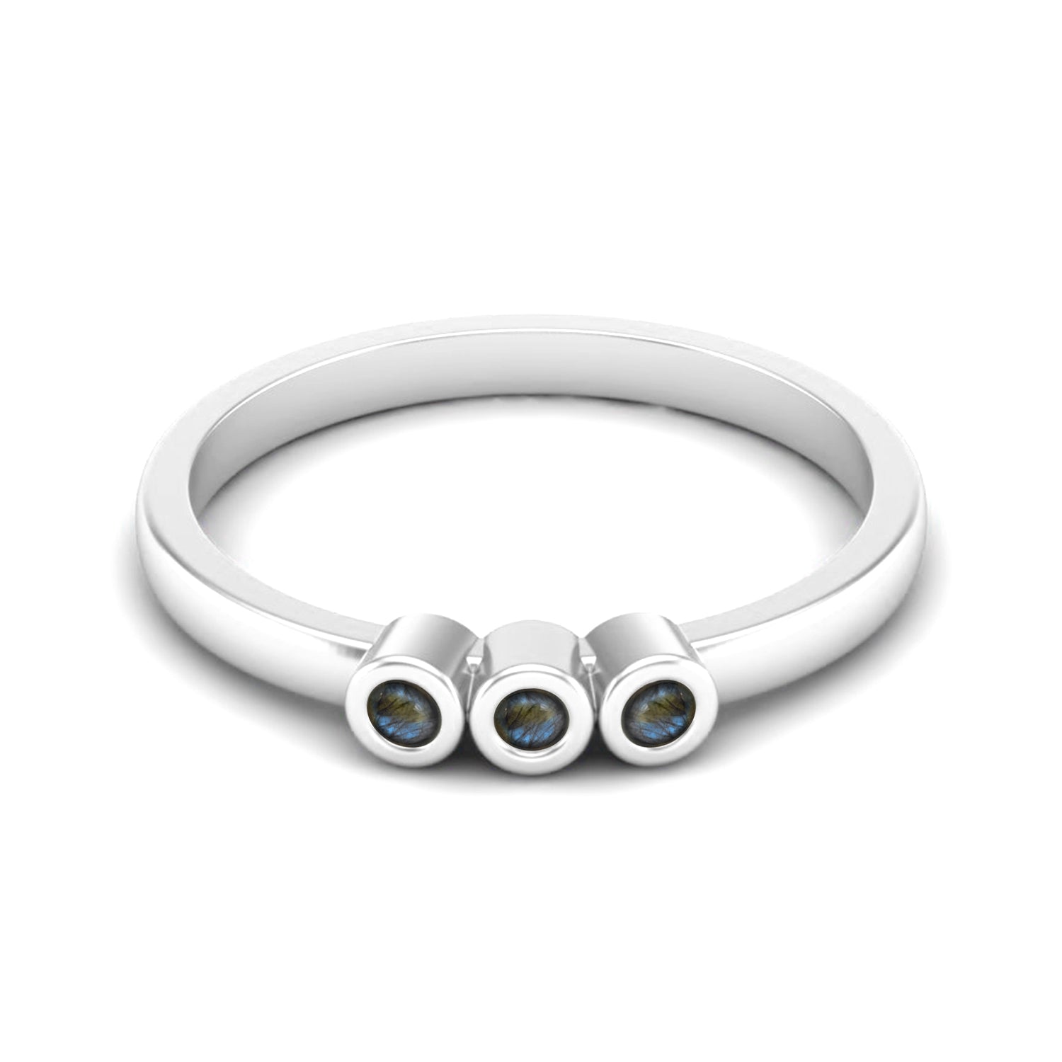 Labradorite Three Stone Minimalist Ring - Sterling Silver