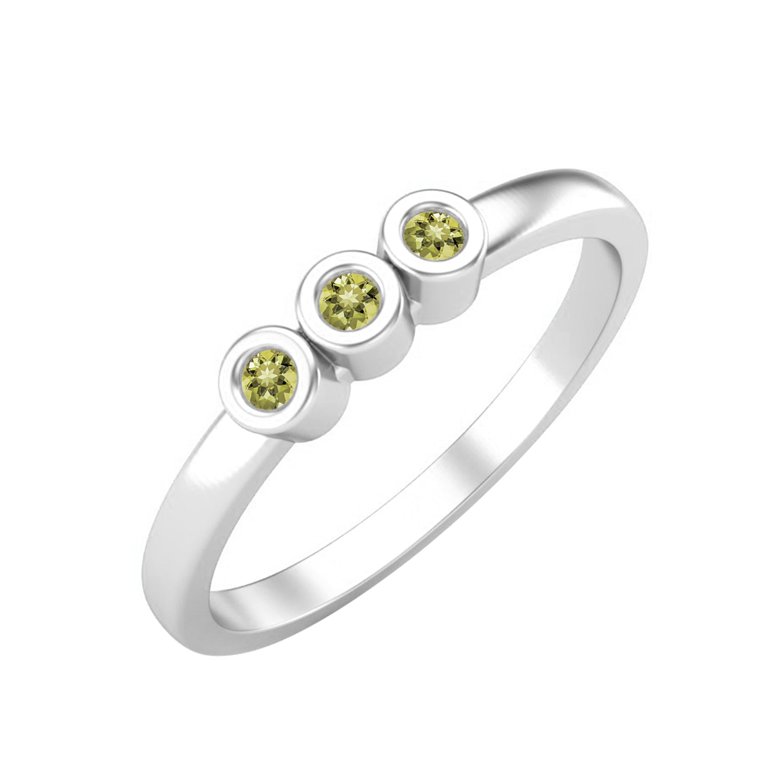 Lemon Quartz Three Stone Minimalist Ring - Sterling Silver