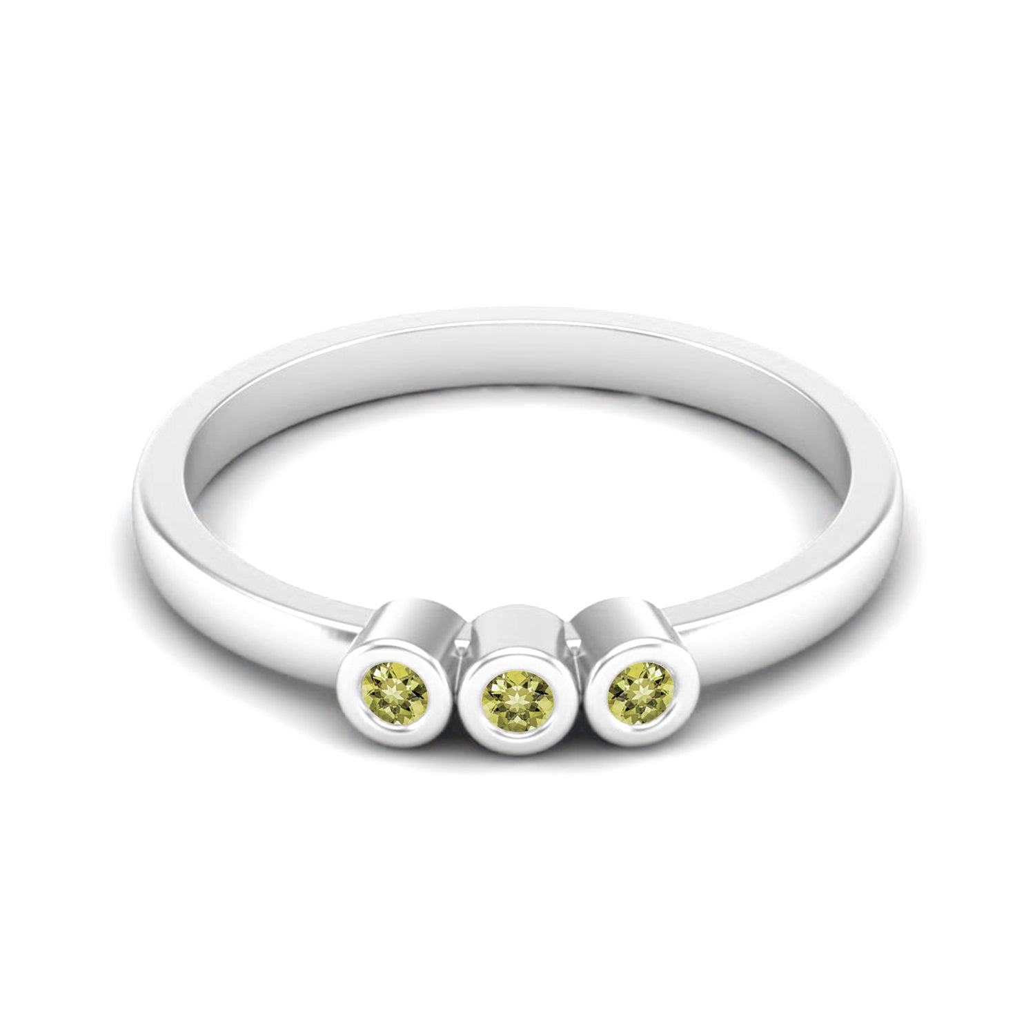 Lemon Quartz Three Stone Minimalist Ring - Sterling Silver