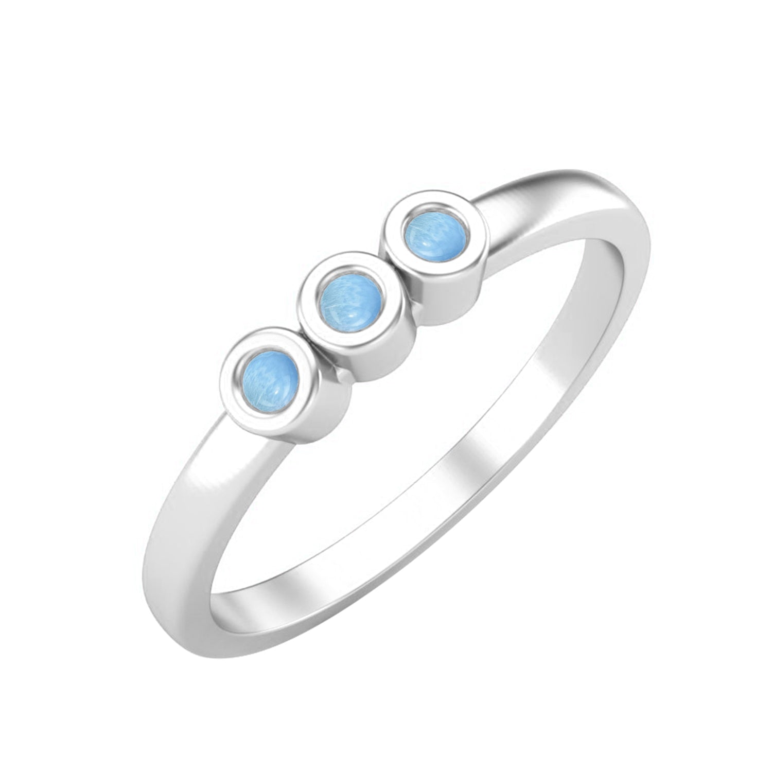 Larimar Three Stone Minimalist Ring - Sterling Silver