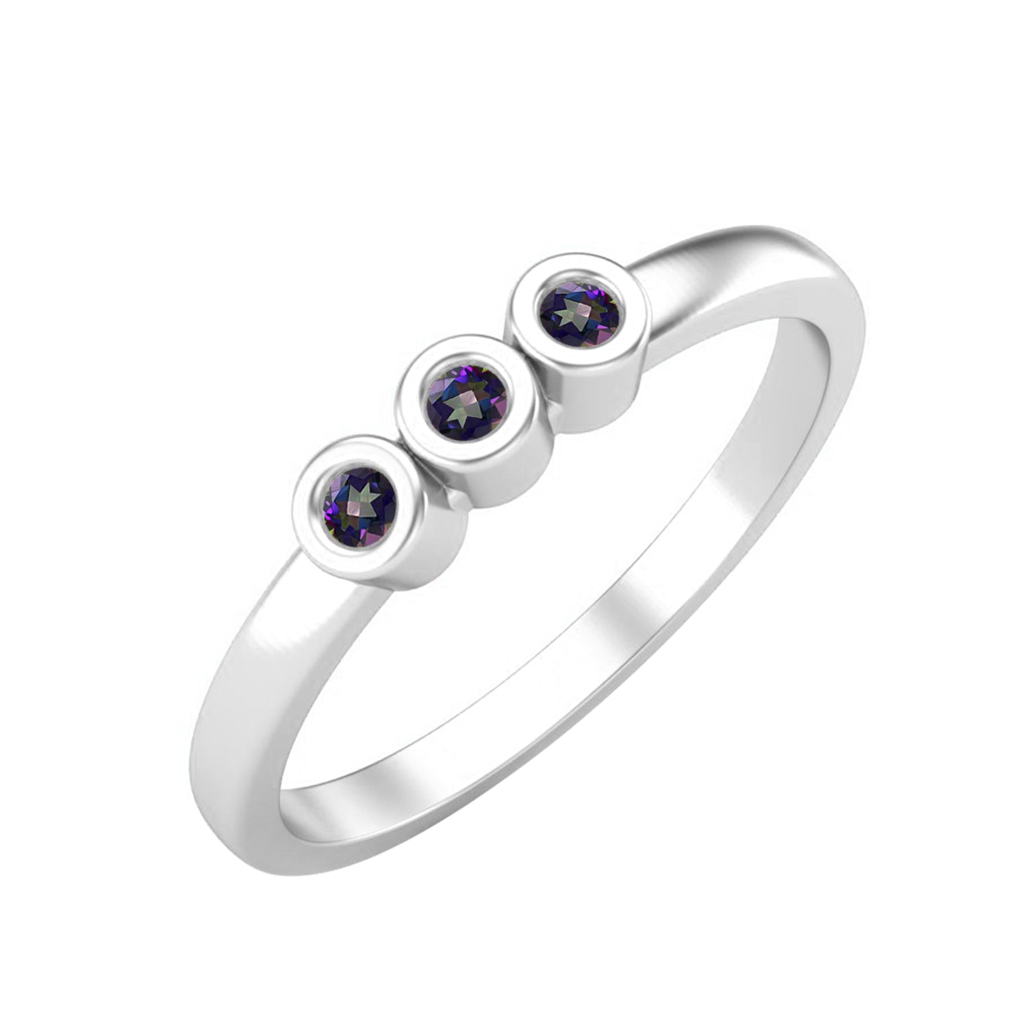 Mystic Topaz Three Stone Minimalist Ring - Sterling Silver