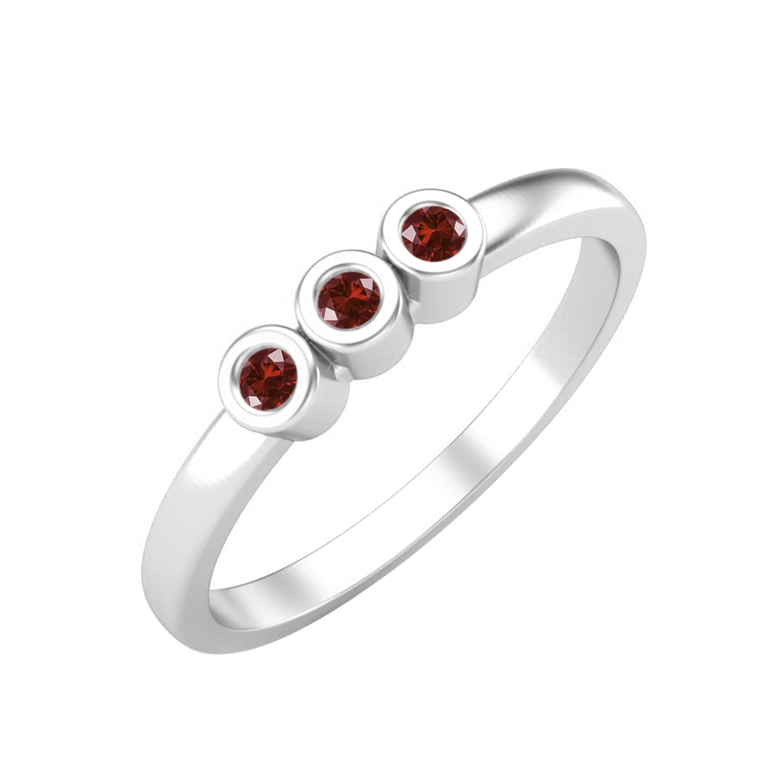 Ruby Three Stone Bezel Set Ring – Sterling Silver