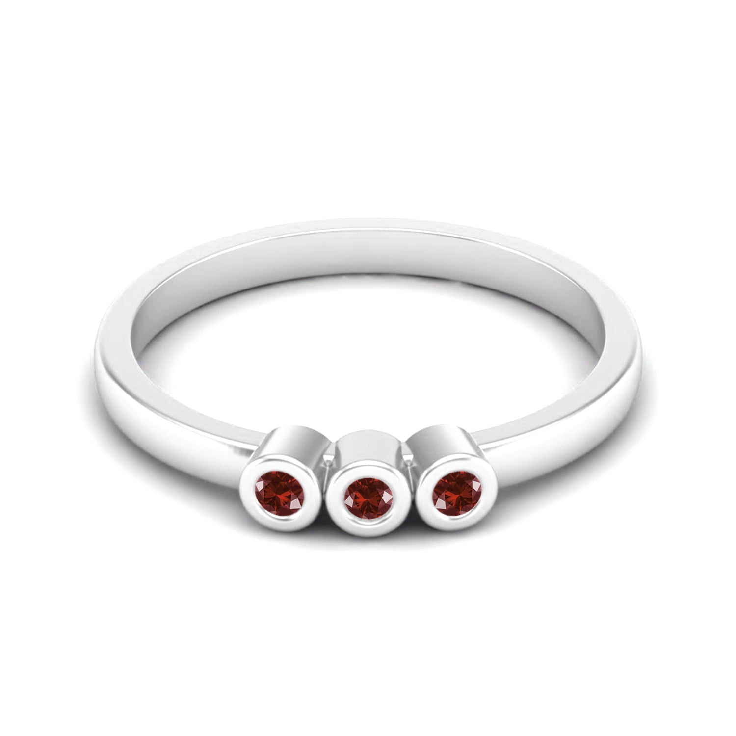 Ruby Three Stone Bezel Set Ring – Sterling Silver