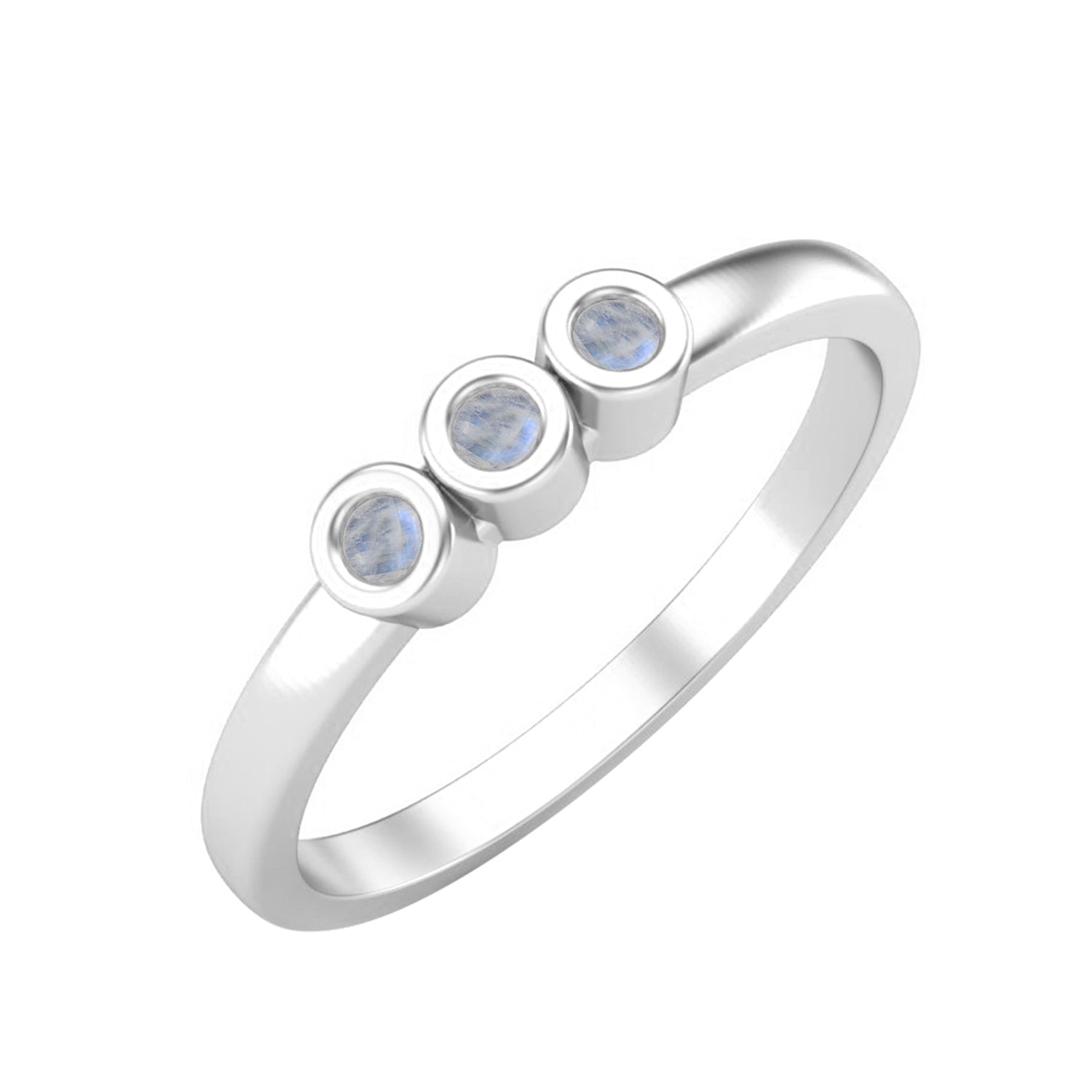 Moonstone Three Stone Minimalist Ring - Sterling Silver