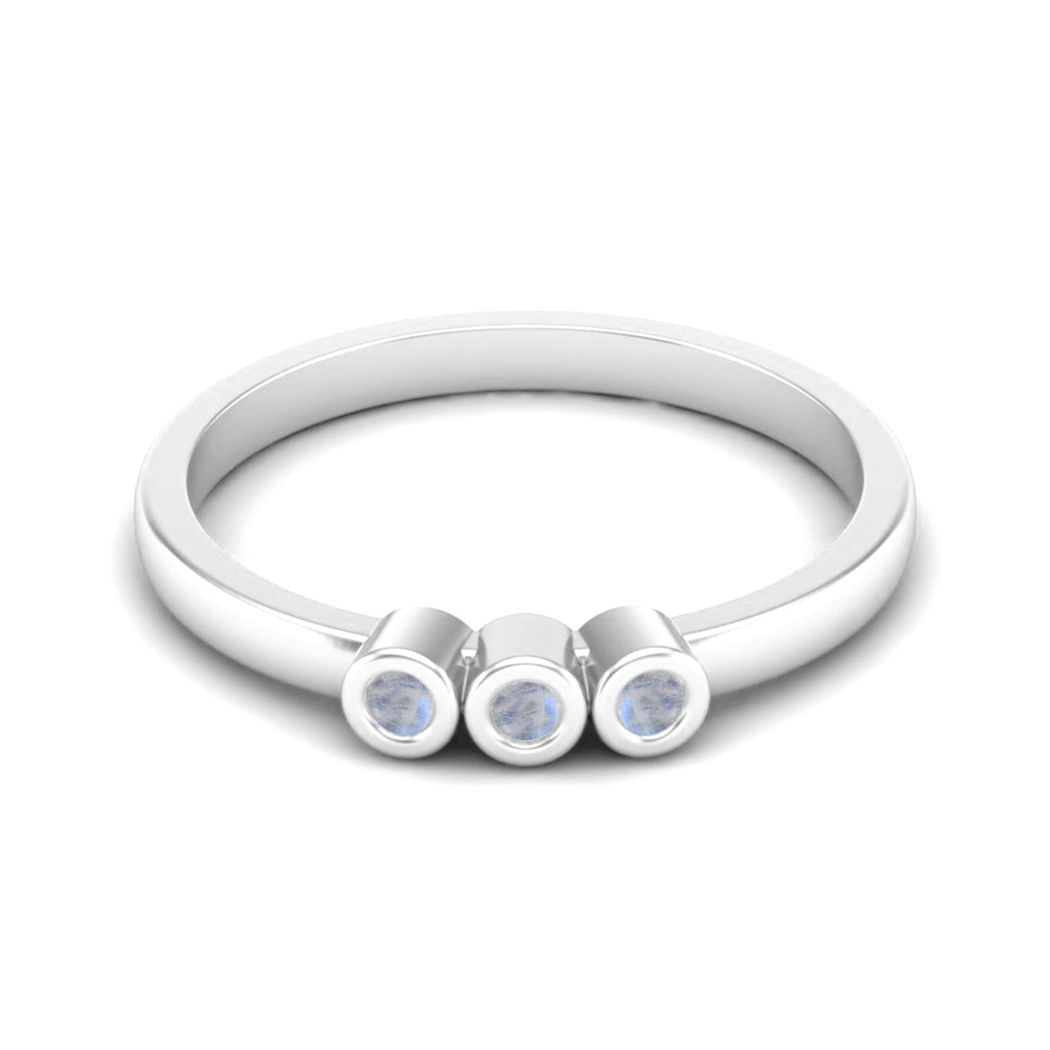 Moonstone Three Stone Minimalist Ring - Sterling Silver