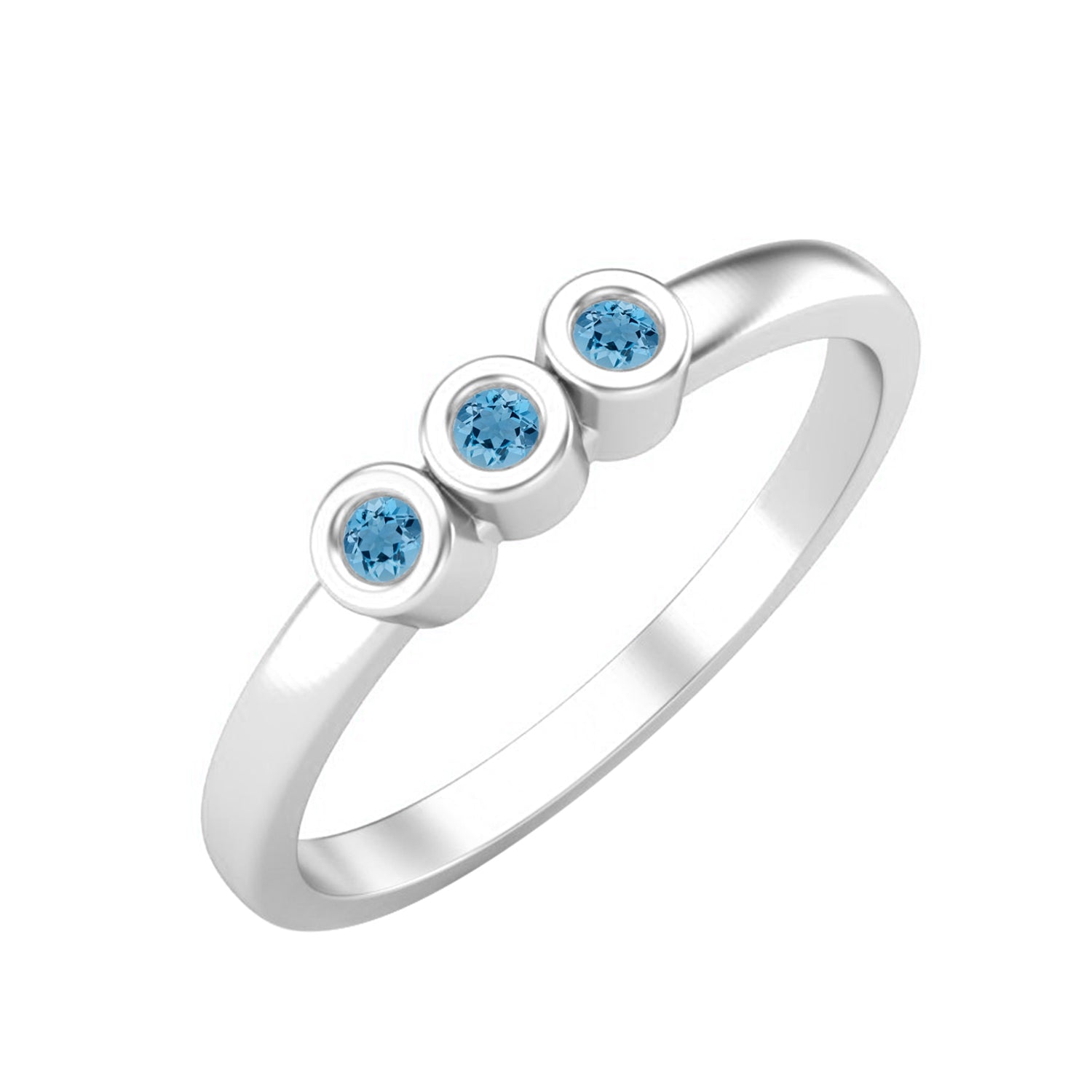 Swiss Blue Topaz Three Stone Minimalist Ring - Sterling Silver