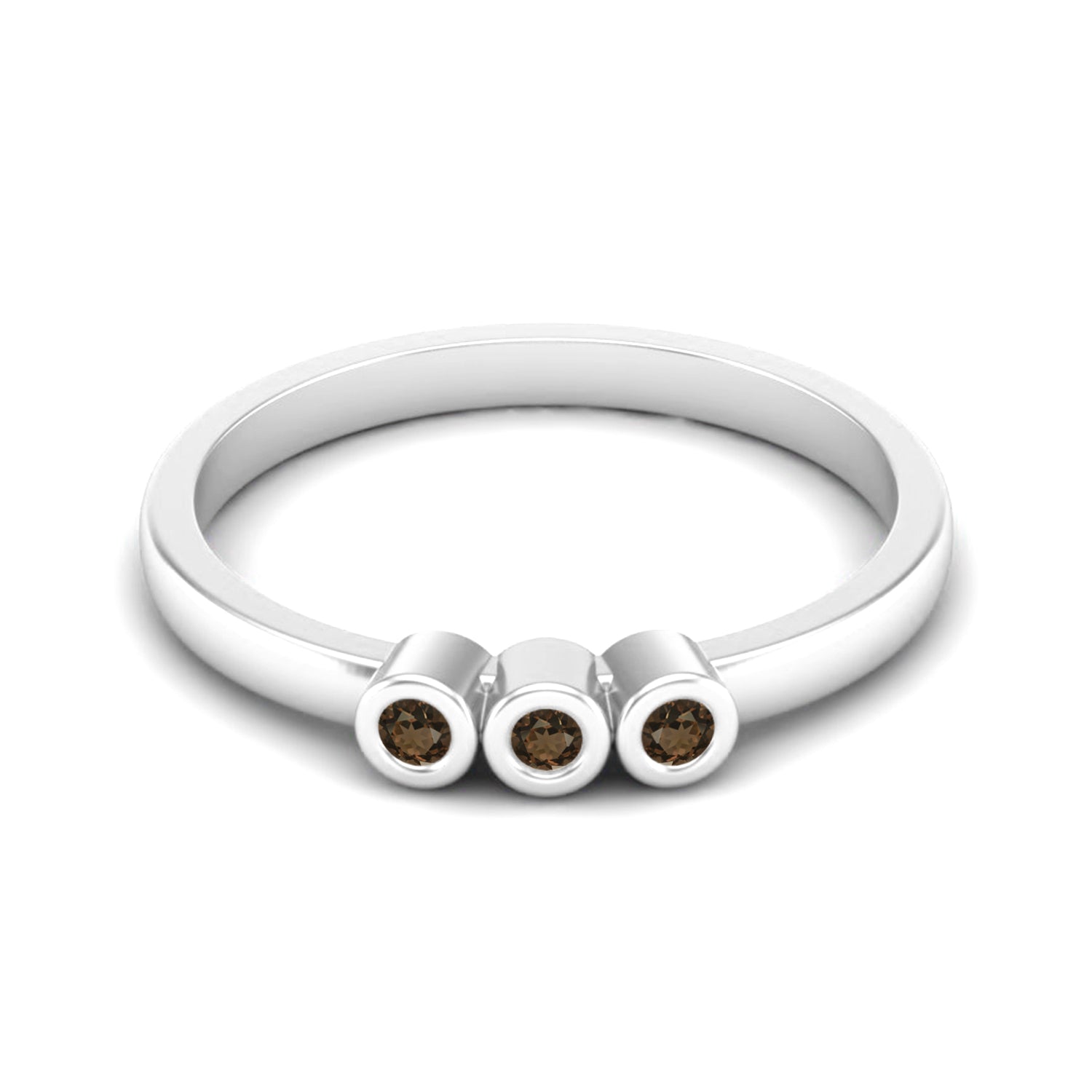 Smoky Quartz Three Stone Minimalist Ring - Sterling Silver