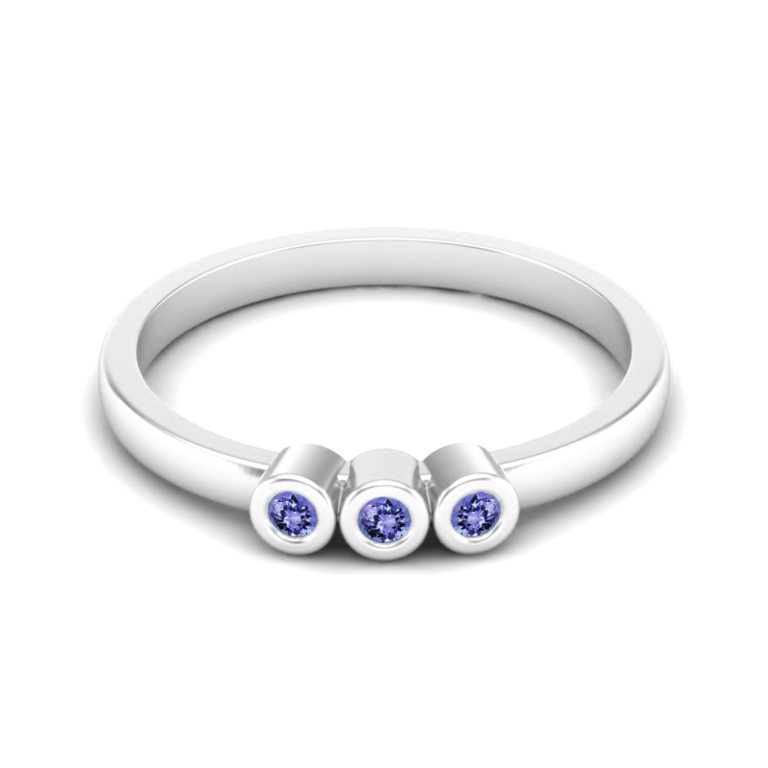 Tanzanite Three Stone Minimalist Ring - Sterling Silver