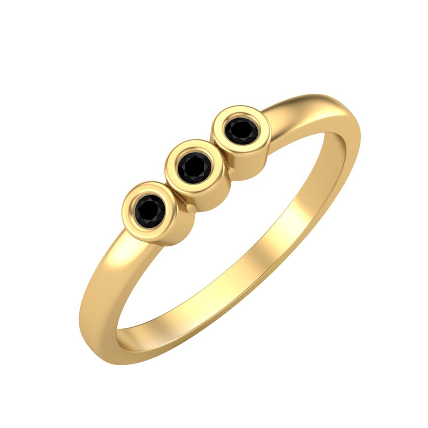 Black Spinel Three Stone Minimalist Ring - Sterling Silver