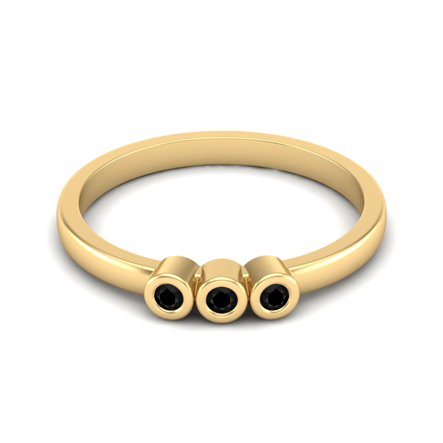 Black Spinel Three Stone Minimalist Ring - Sterling Silver
