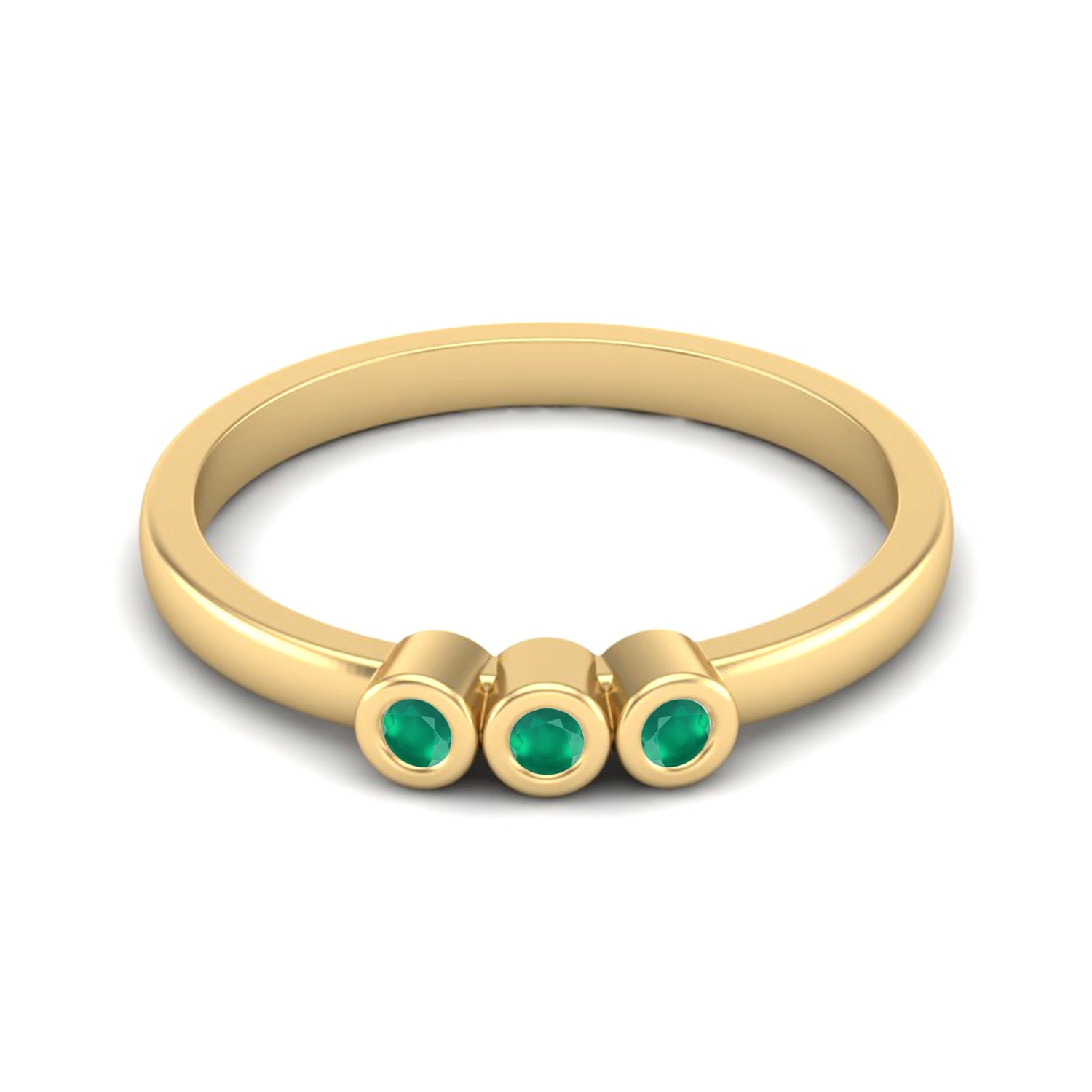 Green Onyx Three Stone Minimalist Ring - Sterling Silver