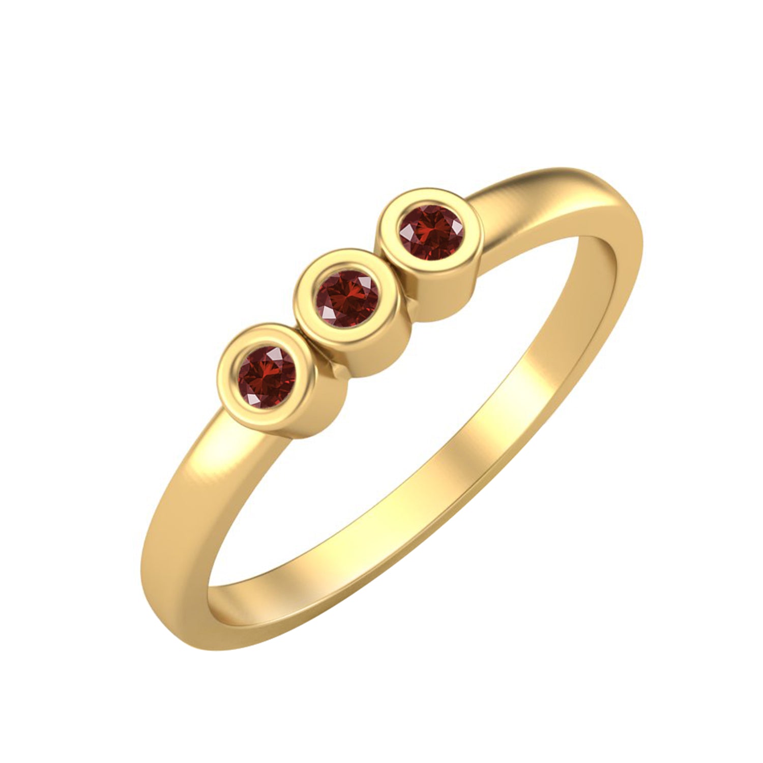 Ruby Three Stone Bezel Set Ring – Sterling Silver