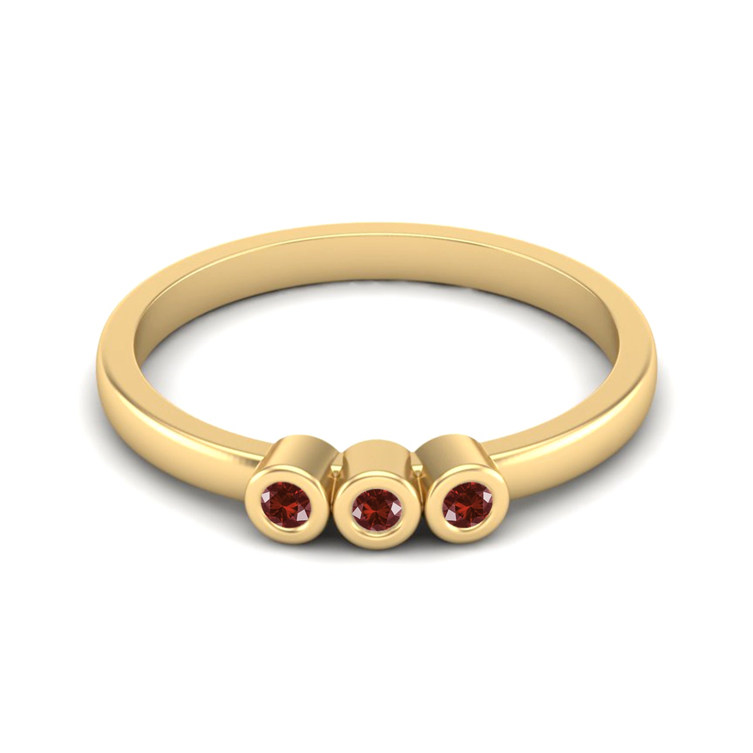 Ruby Three Stone Bezel Set Ring – Sterling Silver
