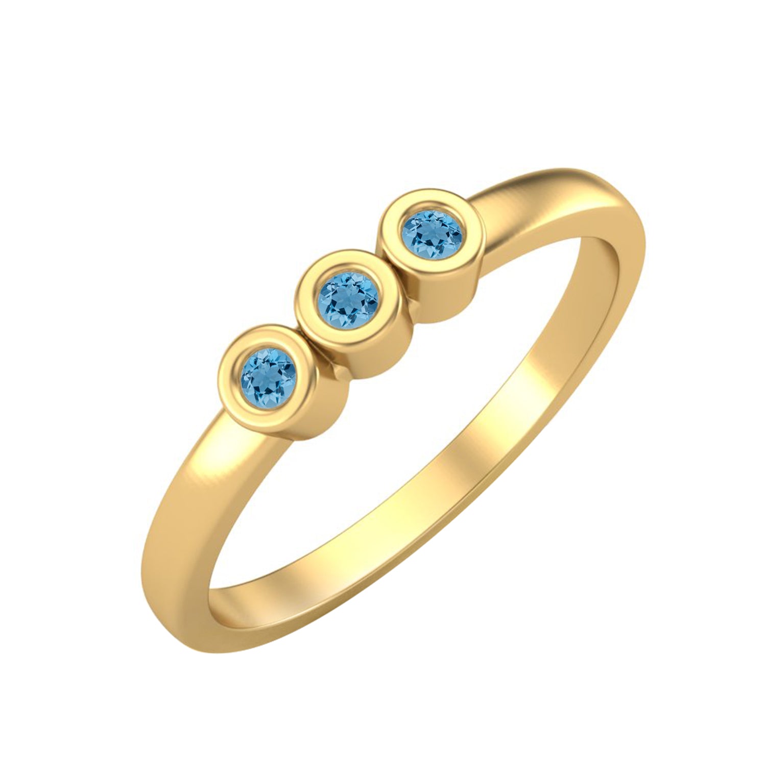 Swiss Blue Topaz Three Stone Minimalist Ring - Sterling Silver