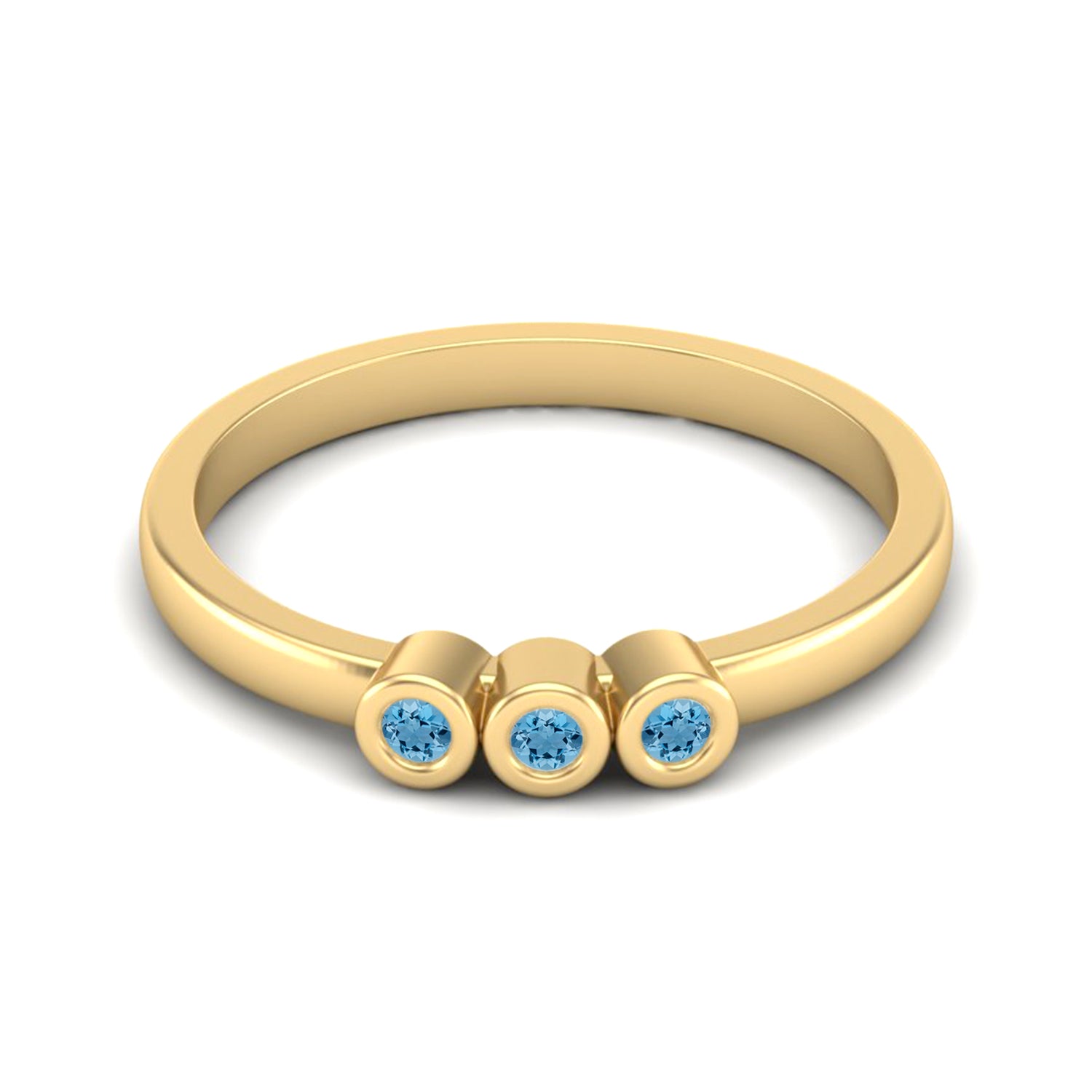 Swiss Blue Topaz Three Stone Minimalist Ring - Sterling Silver