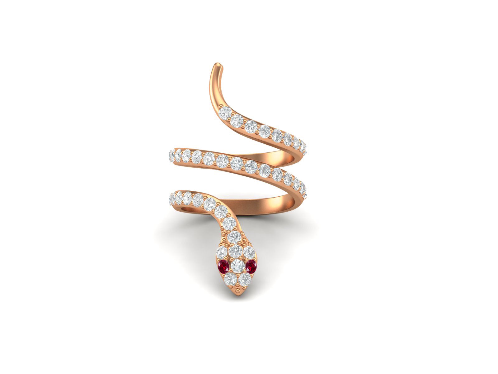 Ruby Red Eyes Snake Wrap Ring - Sterling Silver