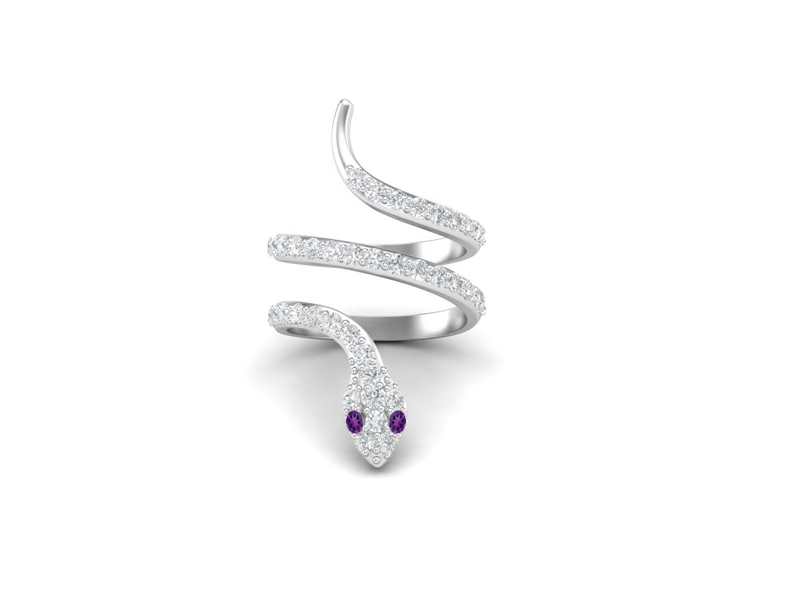 Amethyst Eyes Snake Wrap Ring – Sterling Silver