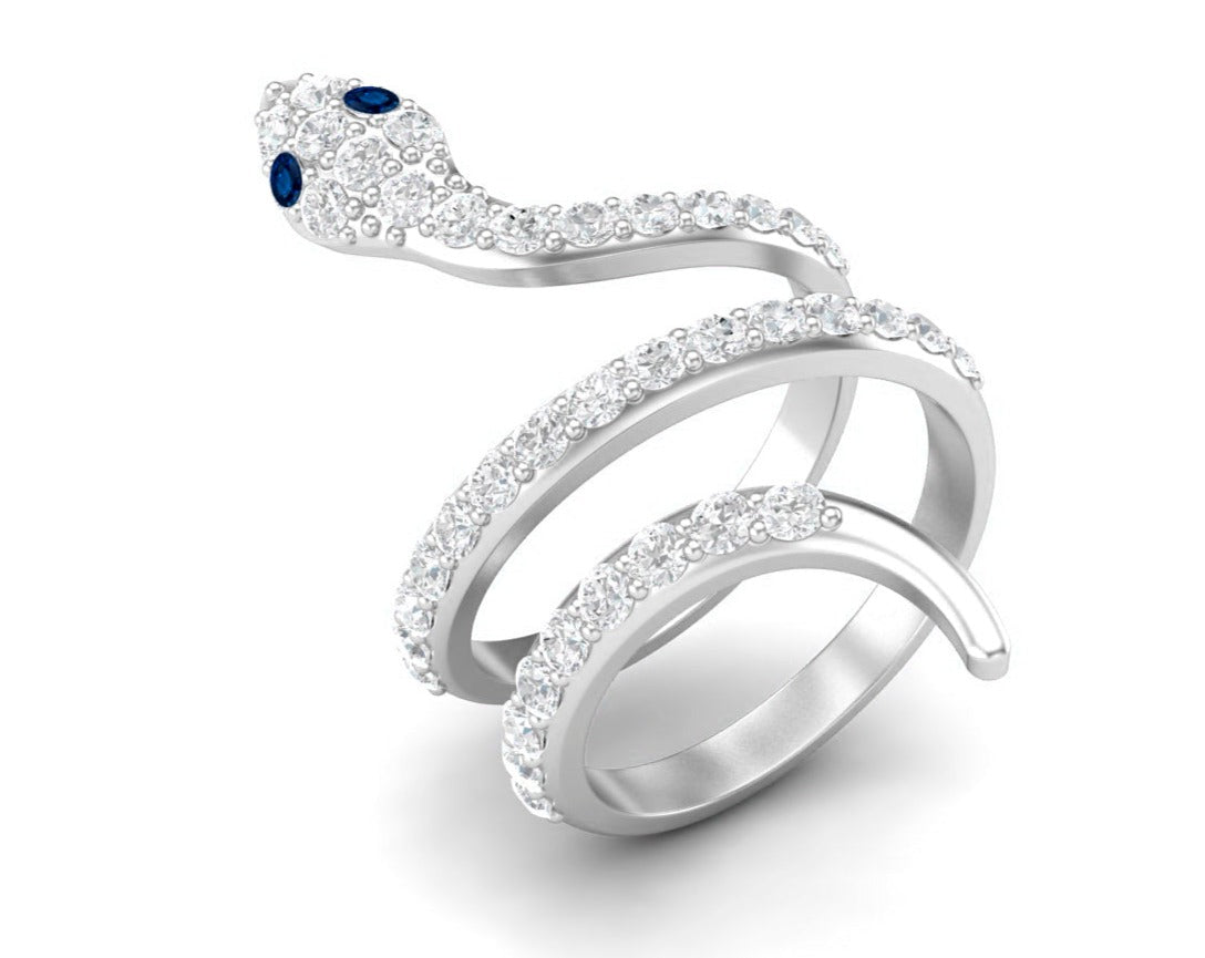 Blue Sapphire Snake Ring – Sterling Silver