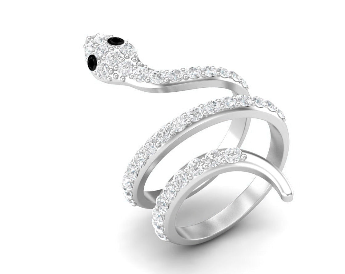 Black Spinel Eyes Cobra Snake Ring – Sterling Silver