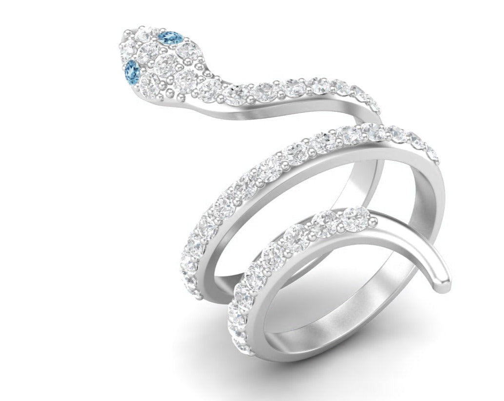 Blue Topaz Eyes Cobra Snake Ring – Sterling Silver