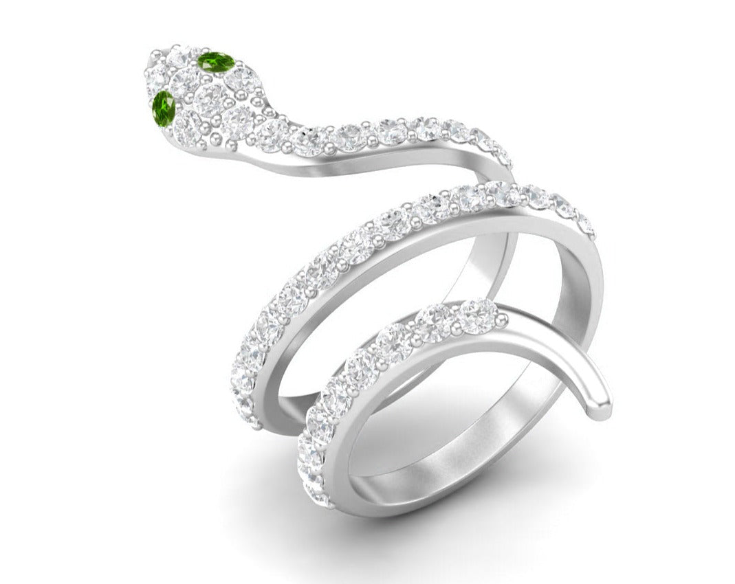 Emerald Eyes Cobra Snake Ring – Sterling Silver