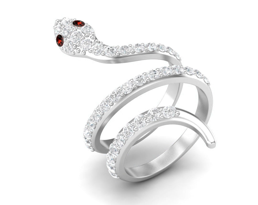 Garnet Eyes Snake Coil Multi Band Ring – Sterling Silver