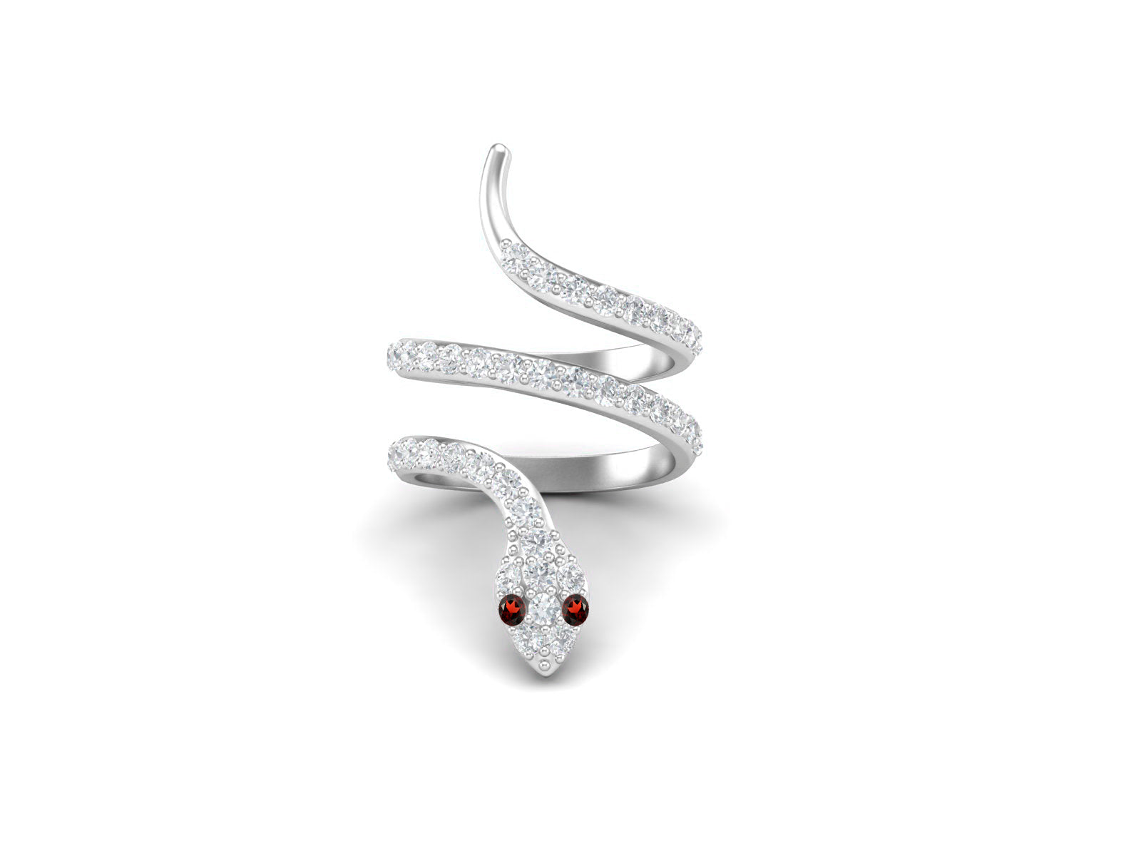 Anello multi-fascia con spirale di serpente e occhi di granato - Argento Sterling