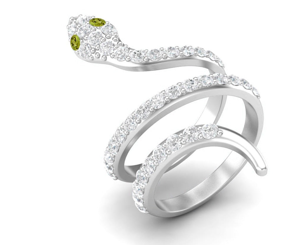 Peridot Eyes Cobra Snake Ring – Sterling Silver