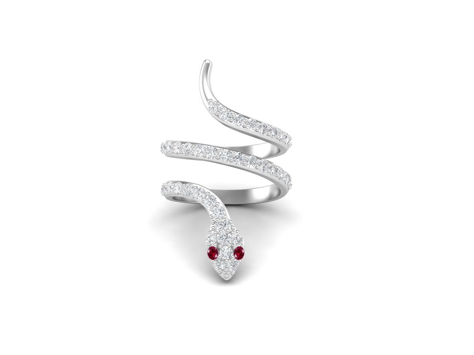 Ruby Red Eyes Snake Wrap Ring - Sterling Silver