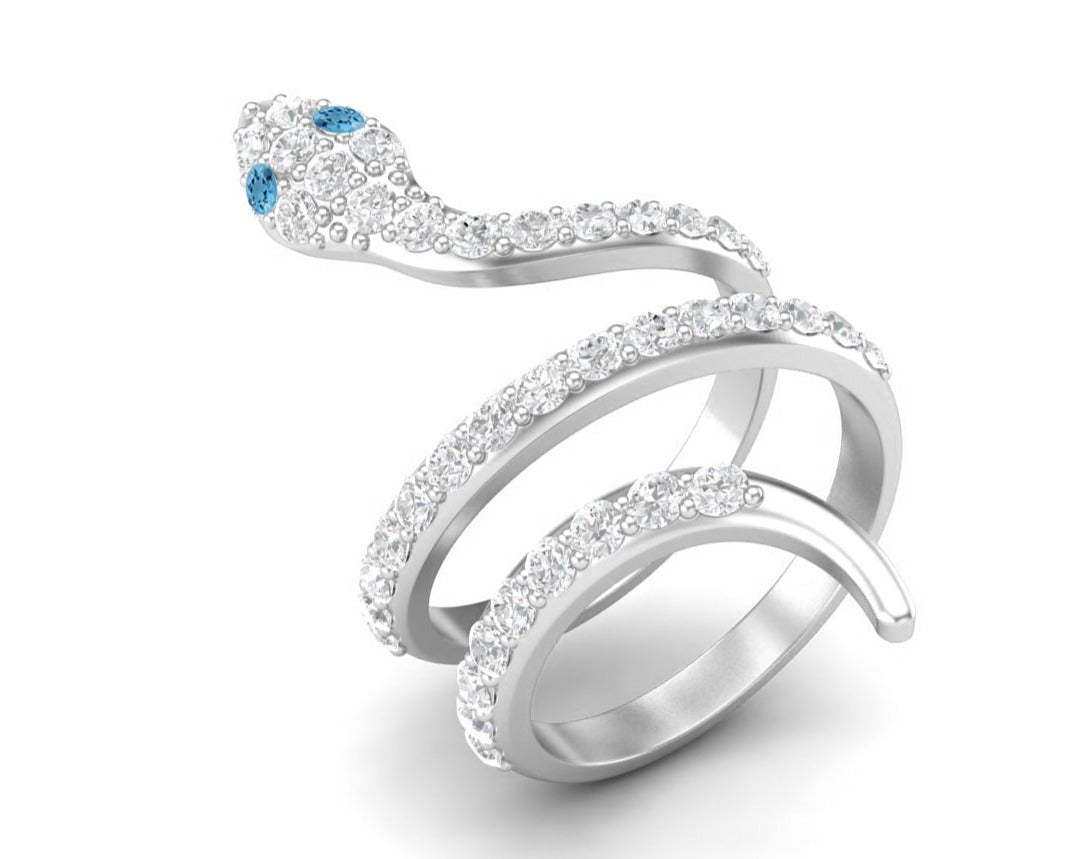 Swiss Blue Topaz Eyes Cobra Snake Ring – Sterling Silver
