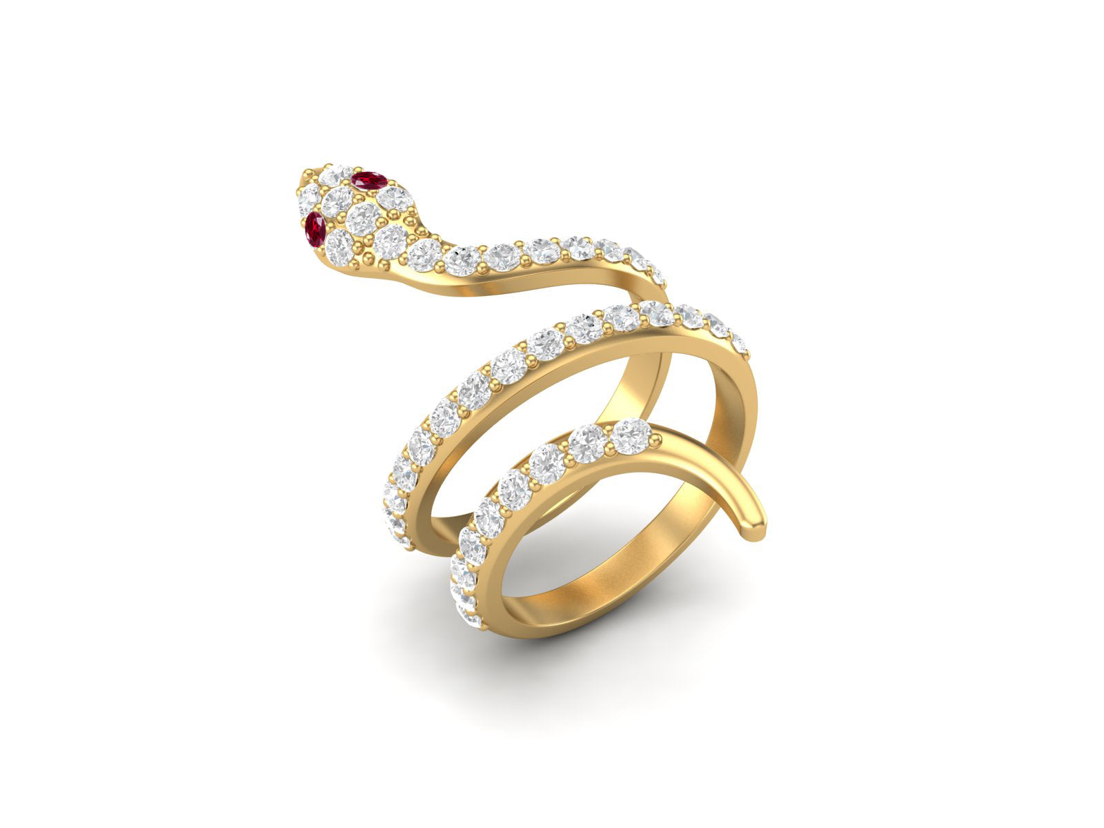 Ruby Red Eyes Snake Wrap Ring - Sterling Silver