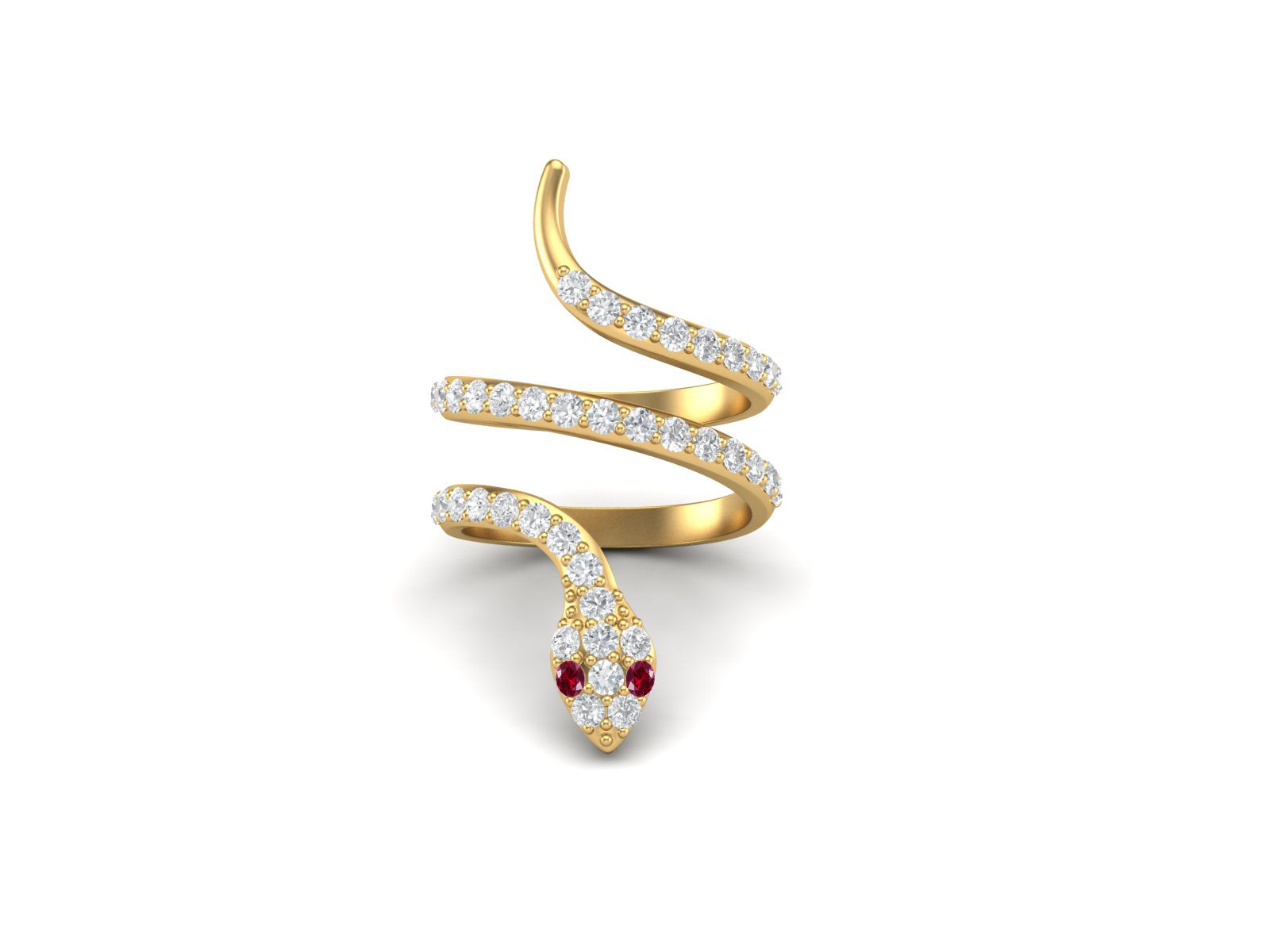 Ruby Red Eyes Snake Wrap Ring - Sterling Silver